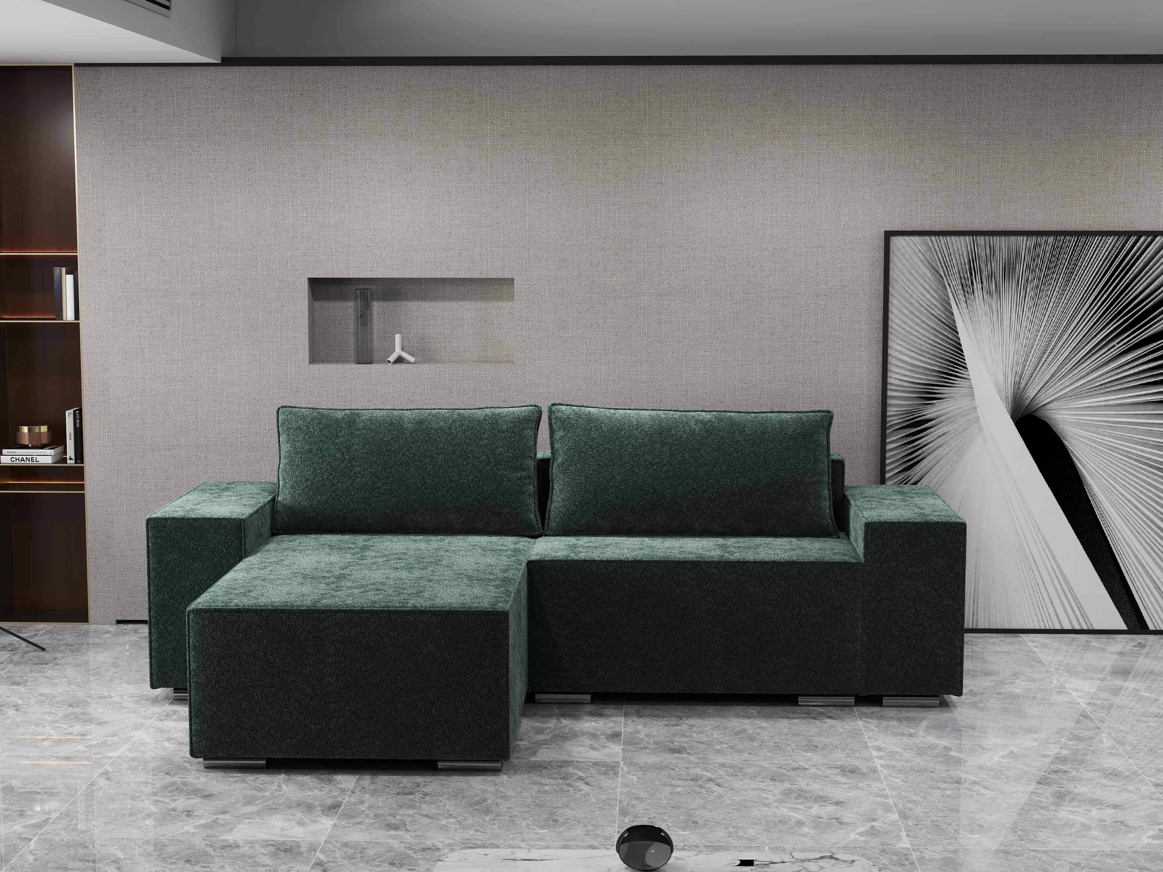 Colțar extensibil dumonde cu ladă de depozitare si sezut confortabil din spuma HR, Dream Euphoria Verde 290x185 cm Fabrica