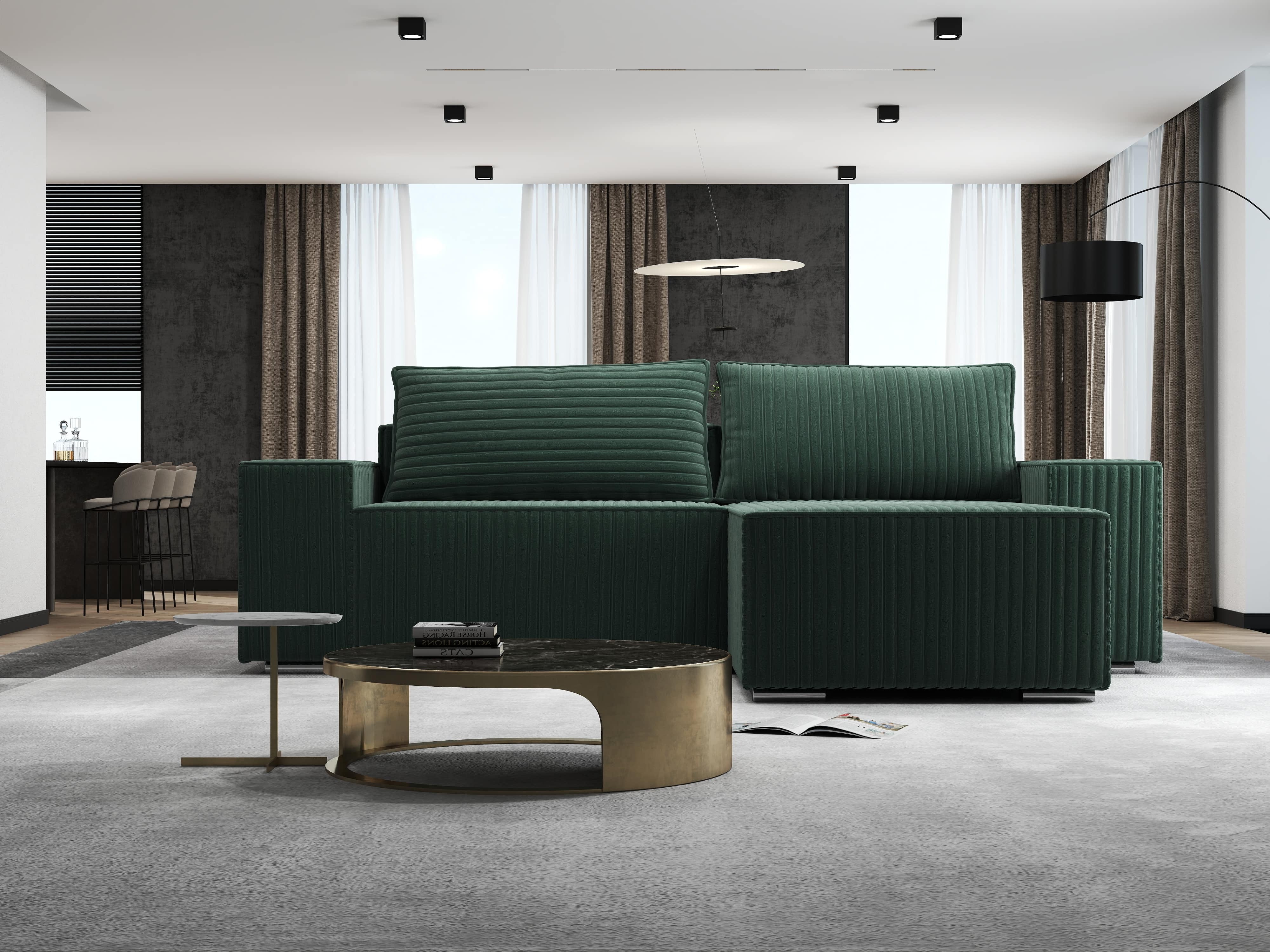 Colțar extensibil dumonde cu ladă de depozitare si sezut confortabil din spuma HR, Dream Ambience Verde 290x185 cm II Fabrica