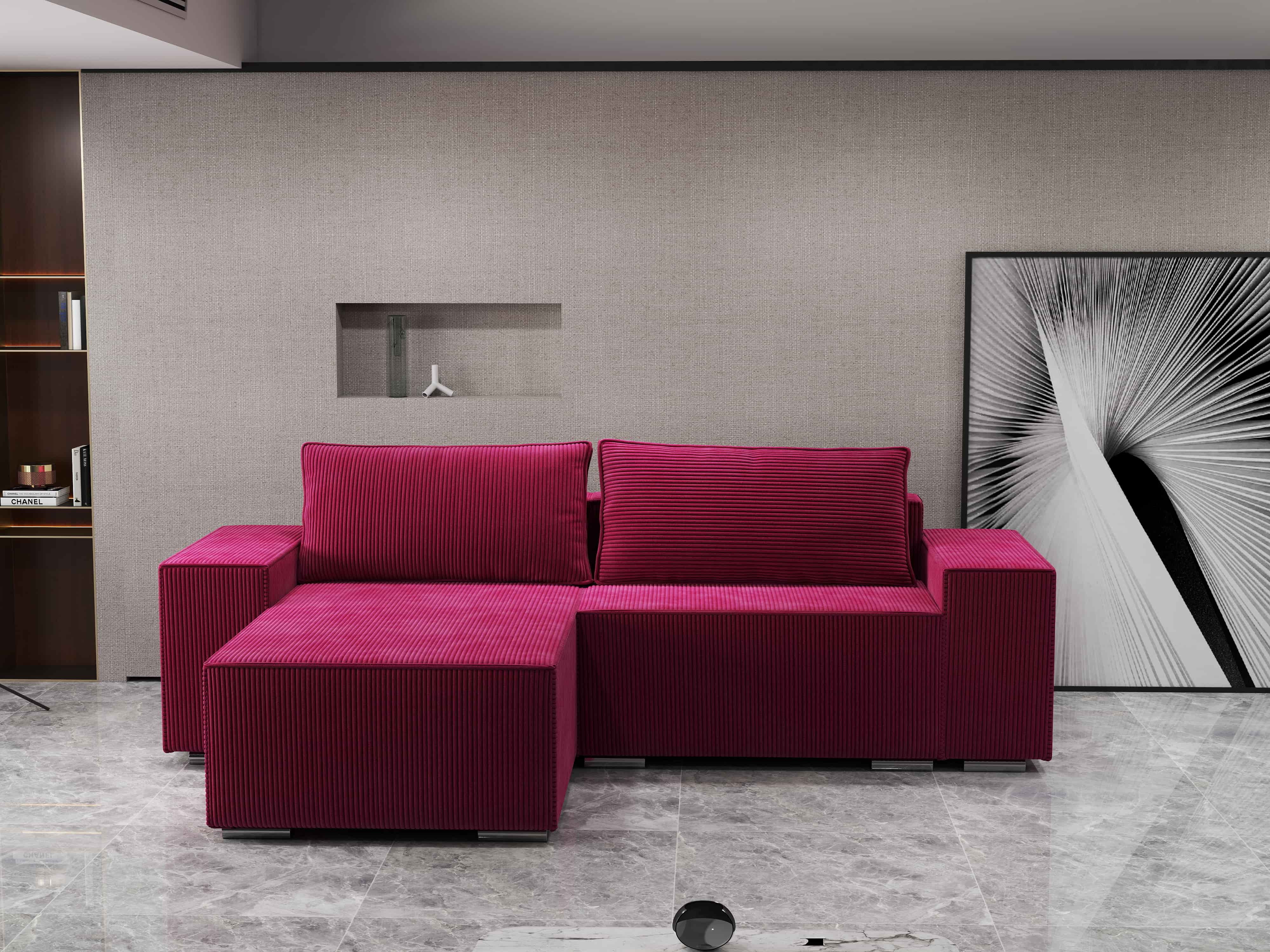 Colțar extensibil dumonde cu ladă de depozitare si sezut confortabil din spuma HR, Dream Zoom Rosu 290x185 cm Fabrica