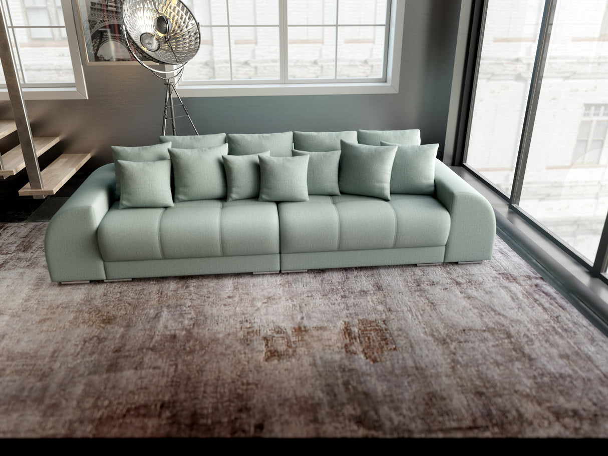 Canapea extensibilă dumonde cu 2 lăzi de depozitare si sezut confortabil din spuma HR, Big Sofa Verona Enjoy Lux Mint 310x100 cm Fabrica