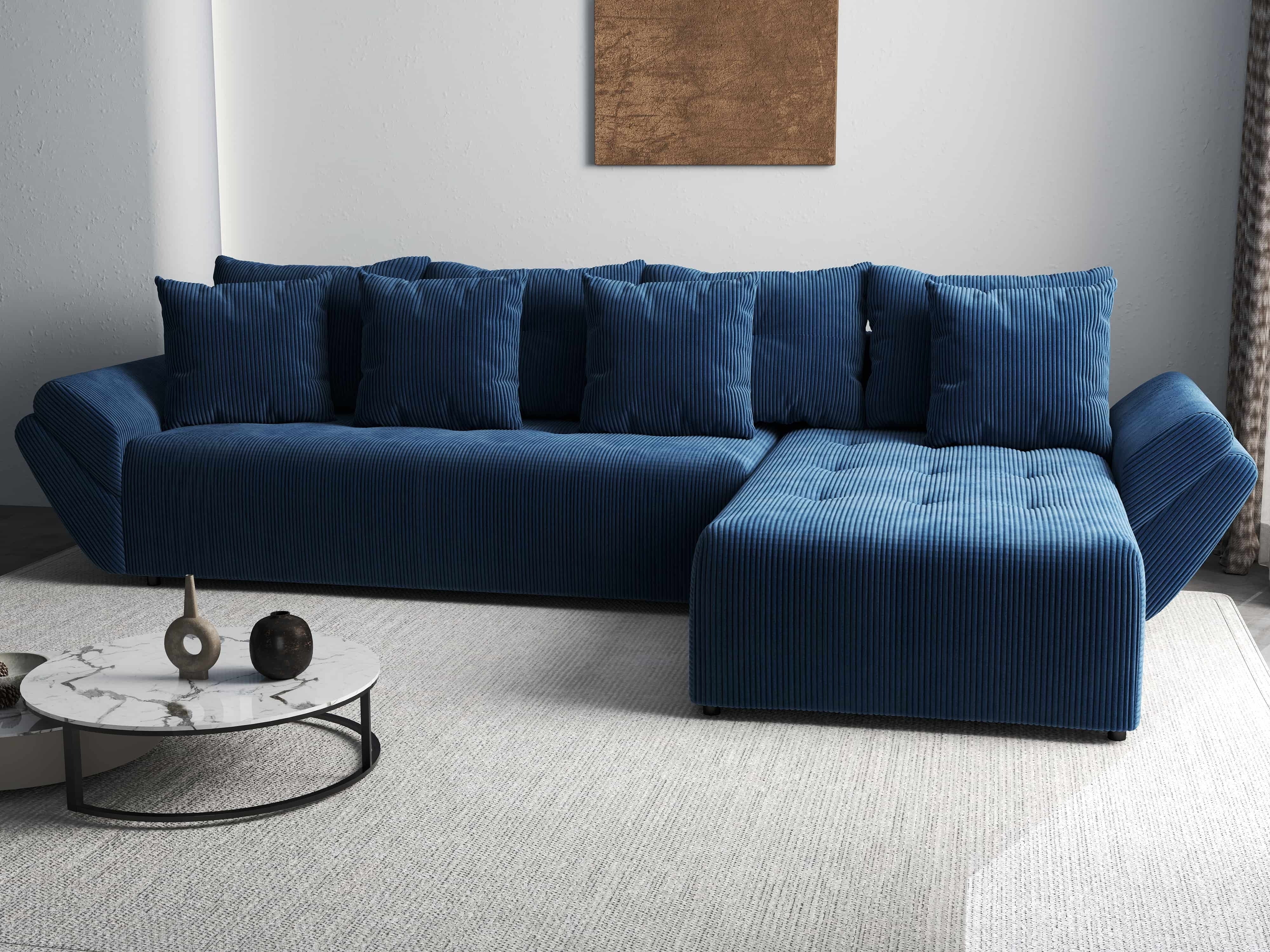 Colțar extensibil dumonde cu ladă de depozitare si sezut confortabil din spuma HR, Berlin XL Zoom Blue 350x185 cm II Fabrica