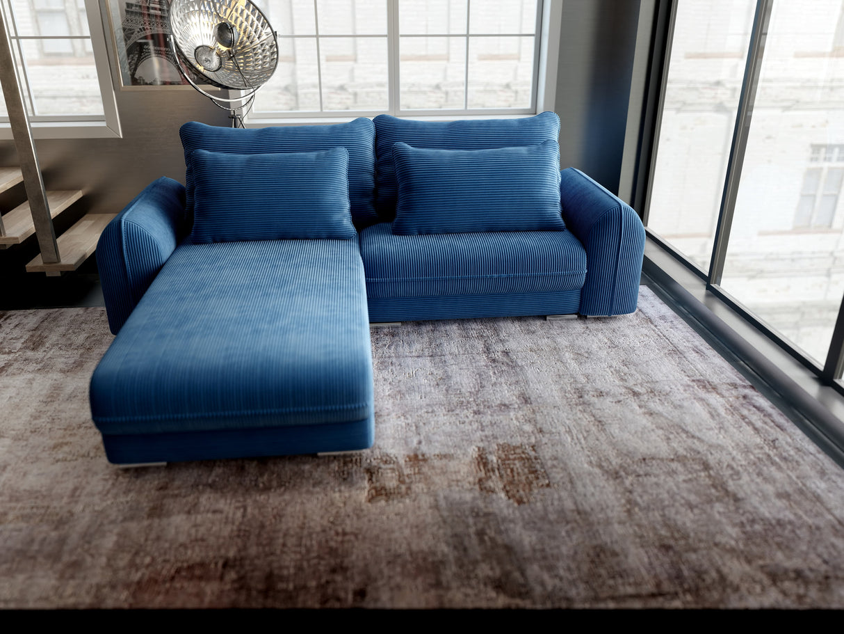 Colțar extensibil dumonde cu ladă de depozitare si sezut confortabil din spuma HR, Denver Zoom Albastru 275x185 cm Fabrica