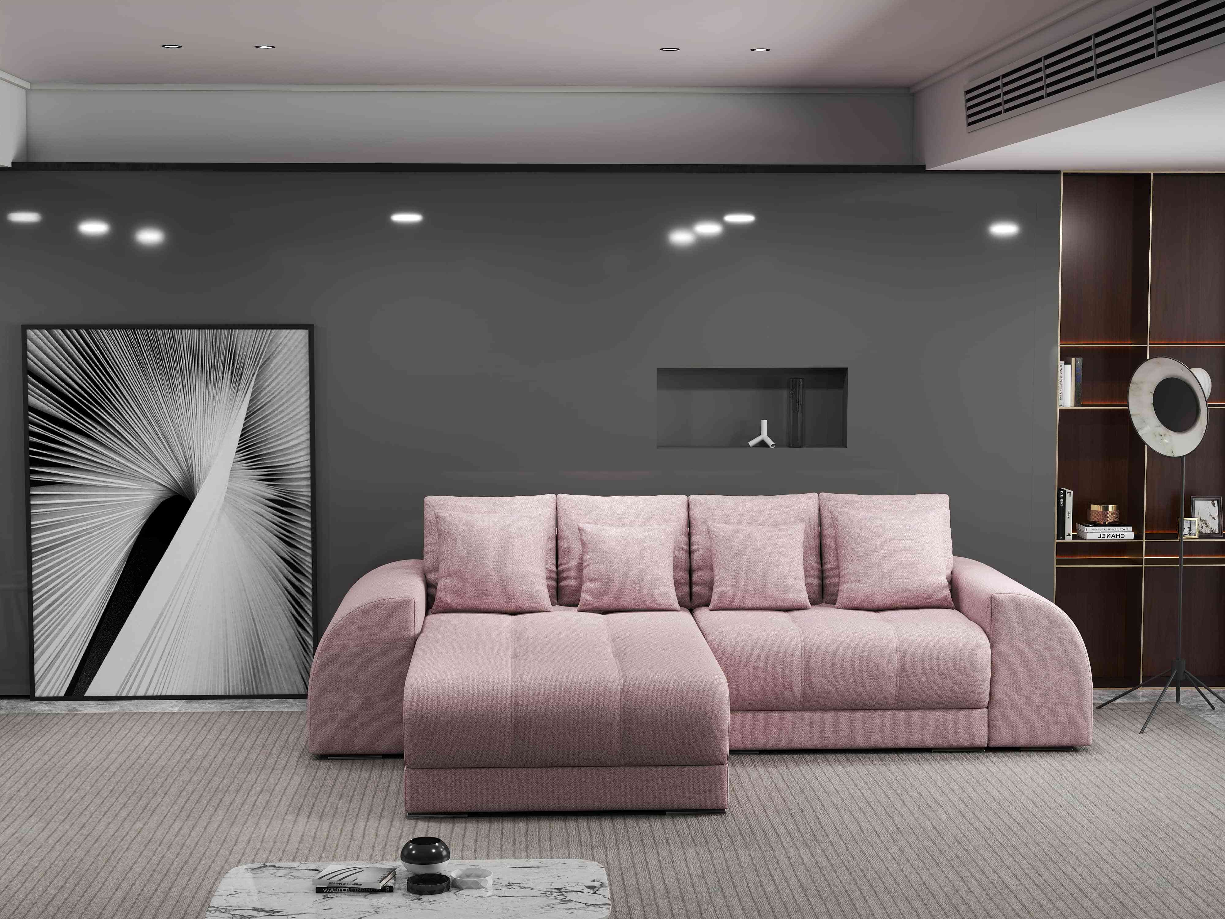 Colțar extensibil dumonde cu ladă de depozitare si sezut confortabil din spuma HR, Verona Enjoy Roz 290x185 cm Fabrica