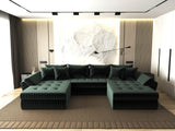 Colțar extensibil dumonde cu ladă de depozitare si sezut confortabil din spuma HR, Loana U Verde Ambience 355x185 cm Fabrica