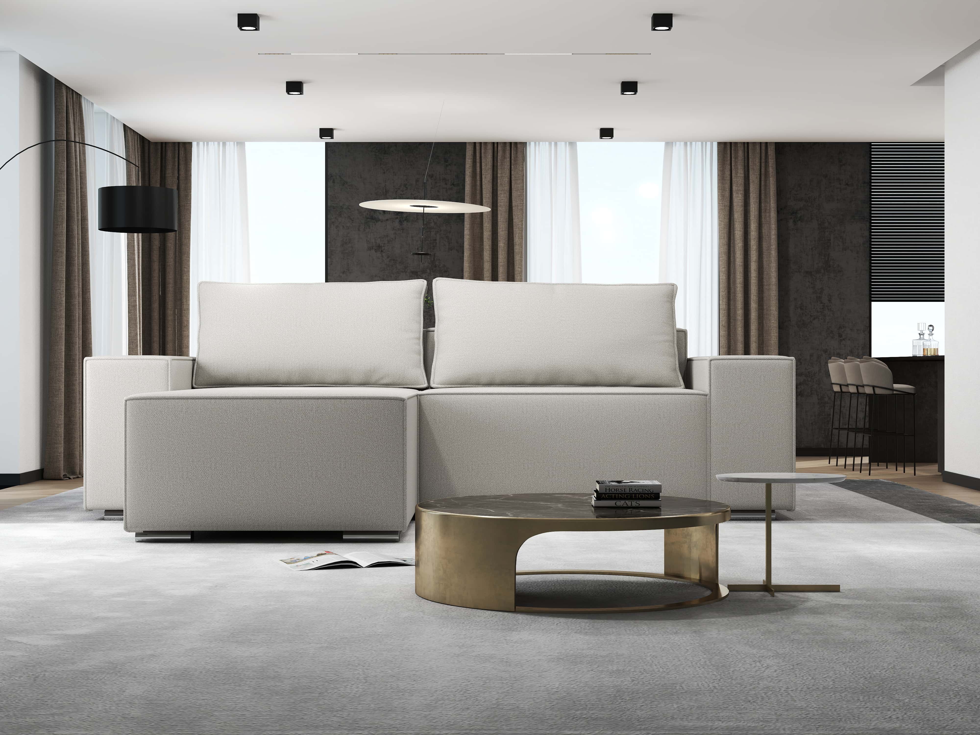 Colțar extensibil dumonde cu ladă de depozitare si sezut confortabil din spuma HR, Dream Enjoy Bej 290x185 cm Fabrica