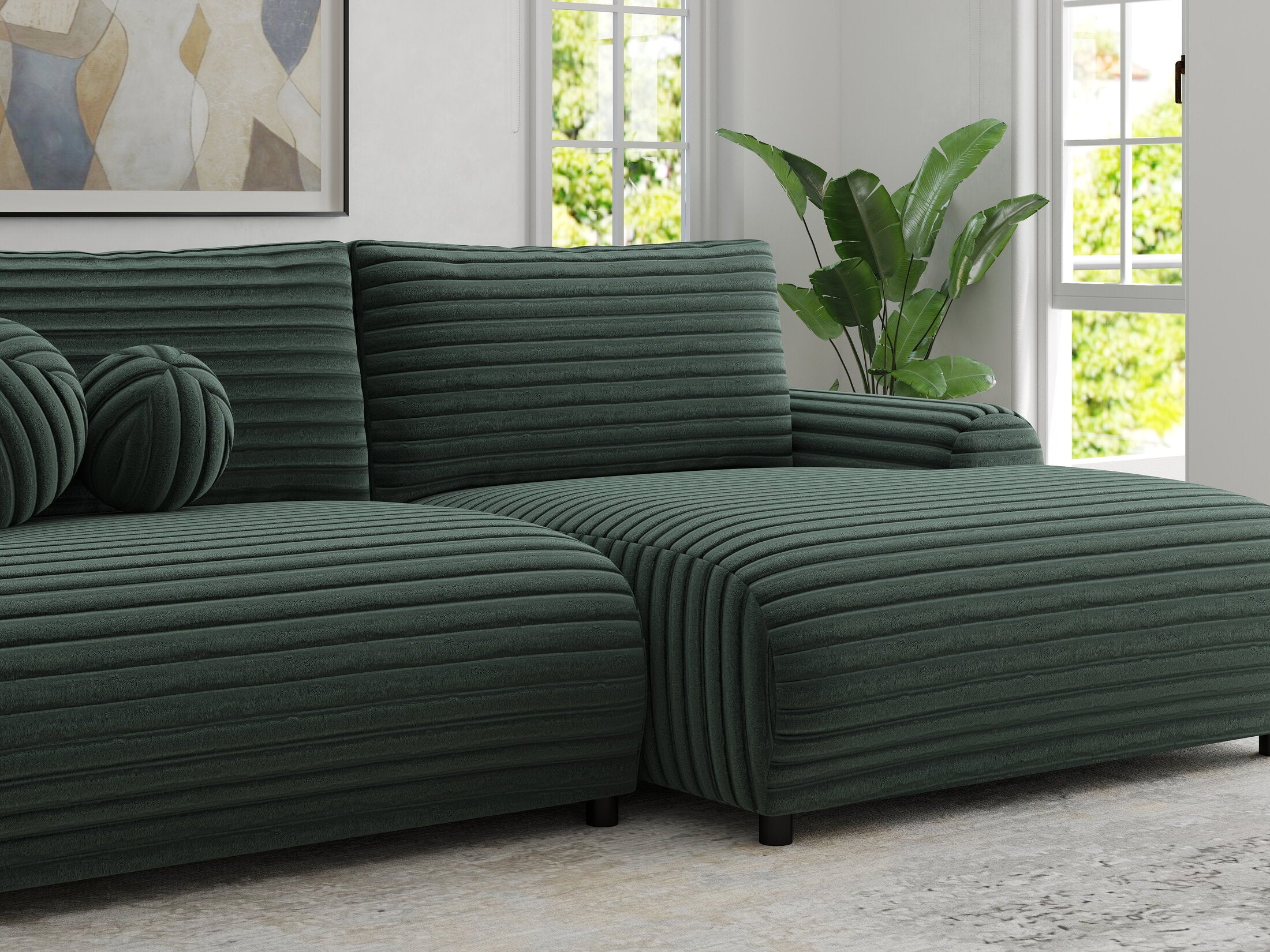 Colțar extensibil dumonde cu ladă de depozitare și șezut confortabil din spumă HR, Carlo Ambience Verde 240x145 cm II