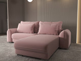 Colțar extensibil dumonde cu ladă de depozitare si sezut confortabil din spuma HR, Denver Royal Roz 275x185 cm II Fabrica