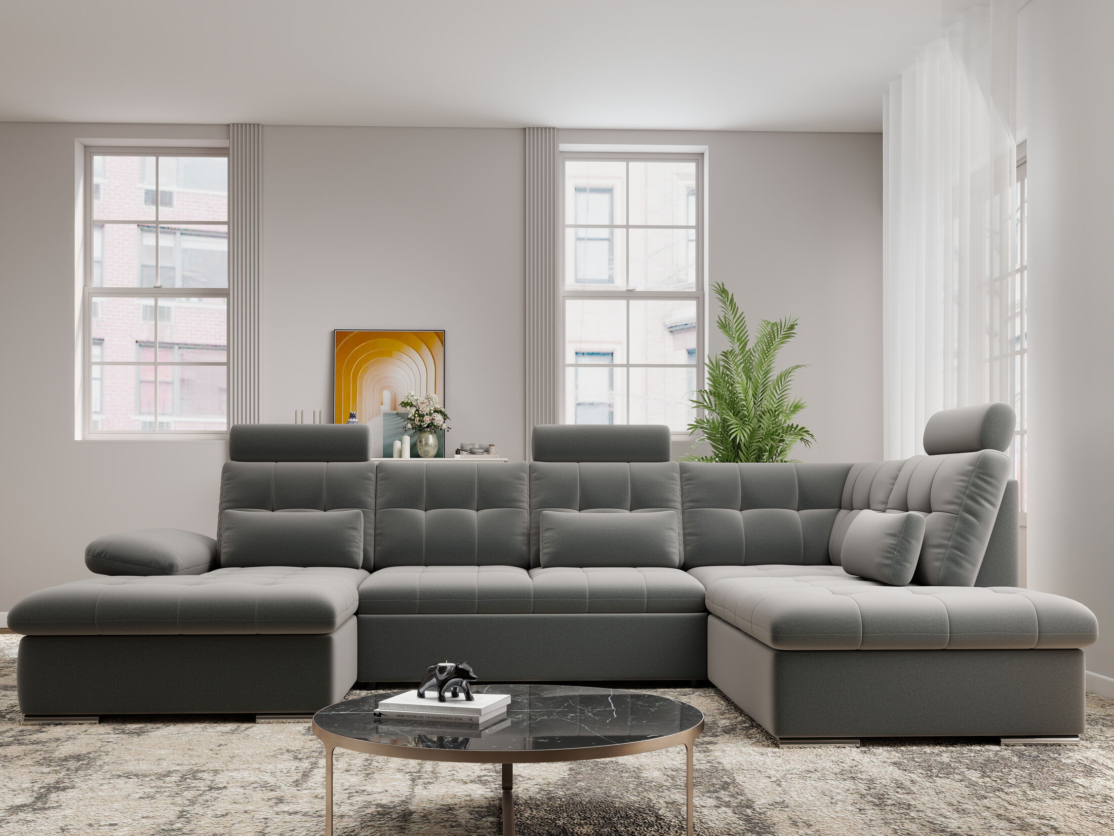 Colțar extensibil dumonde cu ladă de depozitare și șezut confortabil din spumă HR, Merkur U Royal Antracit 324x218 cm