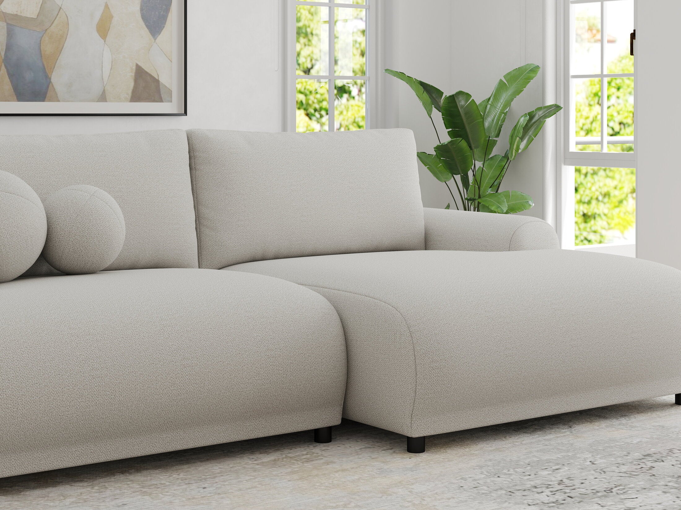 Colțar extensibil dumonde cu ladă de depozitare și șezut confortabil din spumă HR, Carlo Enjoy Bej 240x145 cm II