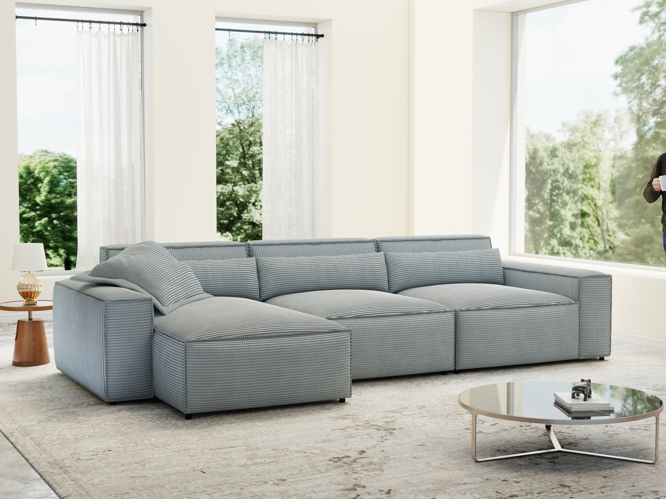 Colțar dumonde cu sezut confortabil din spuma HR, Marvelo XL Zoom Gri 366x175 cm