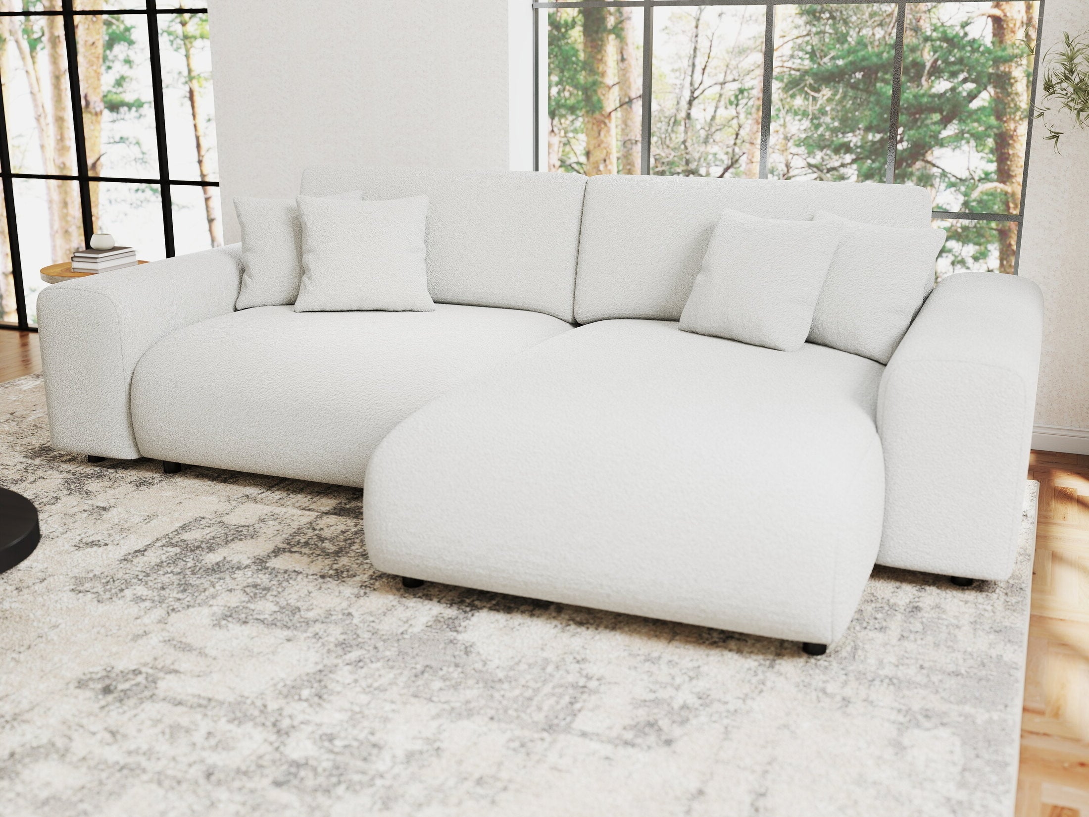 Colțar extensibil dumonde cu ladă de depozitare si sezut confortabil din spuma HR, Sarina Euphoria Alb 255x168 cm II