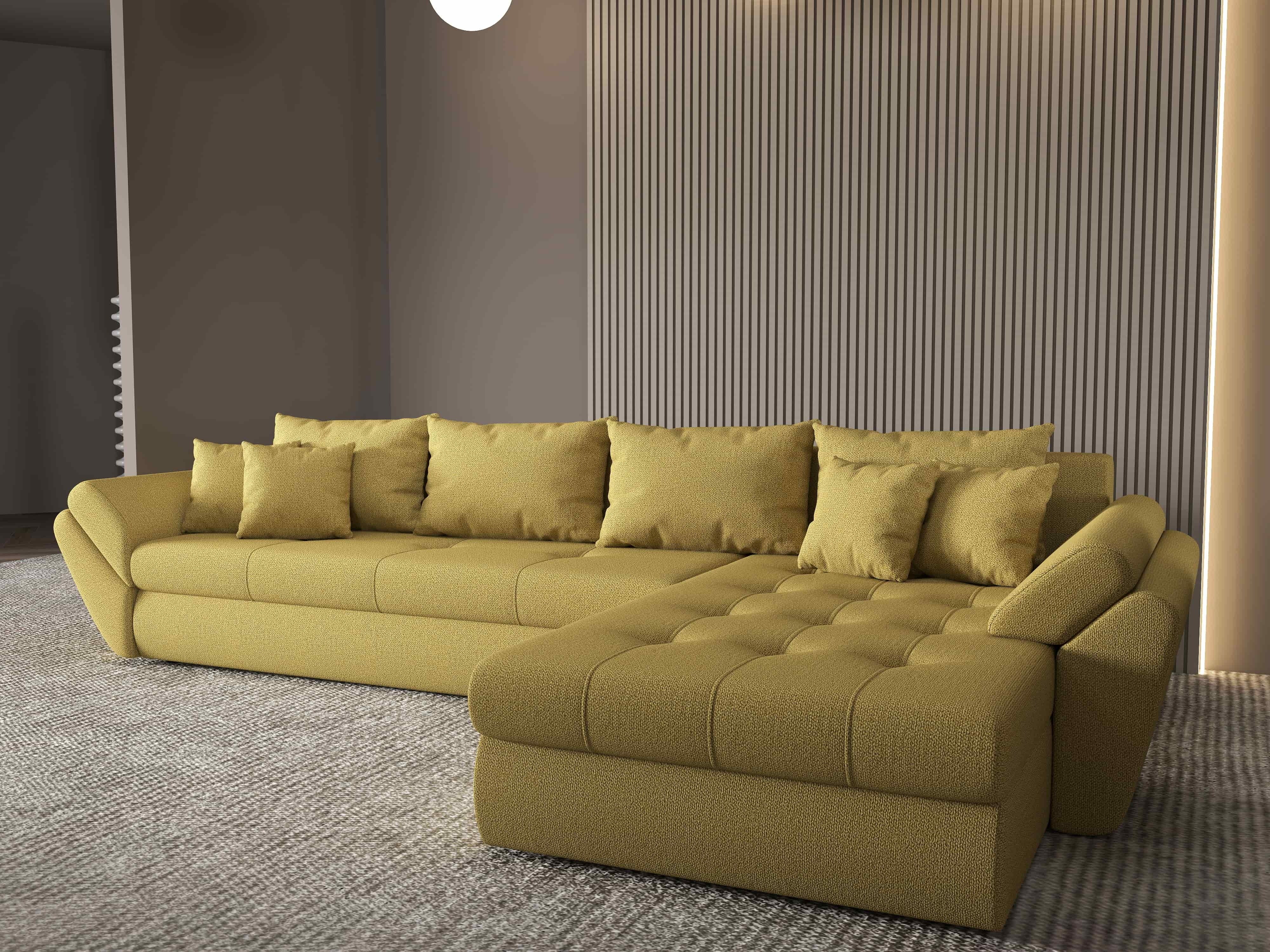 Colțar extensibil dumonde cu ladă de depozitare si sezut confortabil din spuma HR, Loana XL Enjoy Melon II 335x185 cm Fabrica