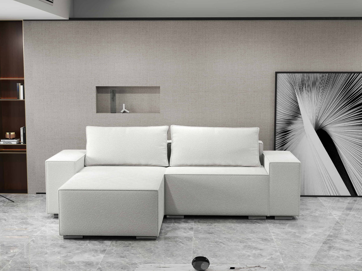 Colțar extensibil dumonde cu ladă de depozitare si sezut confortabil din spuma HR, Dream Euphoria Alb 290x185 cm Fabrica