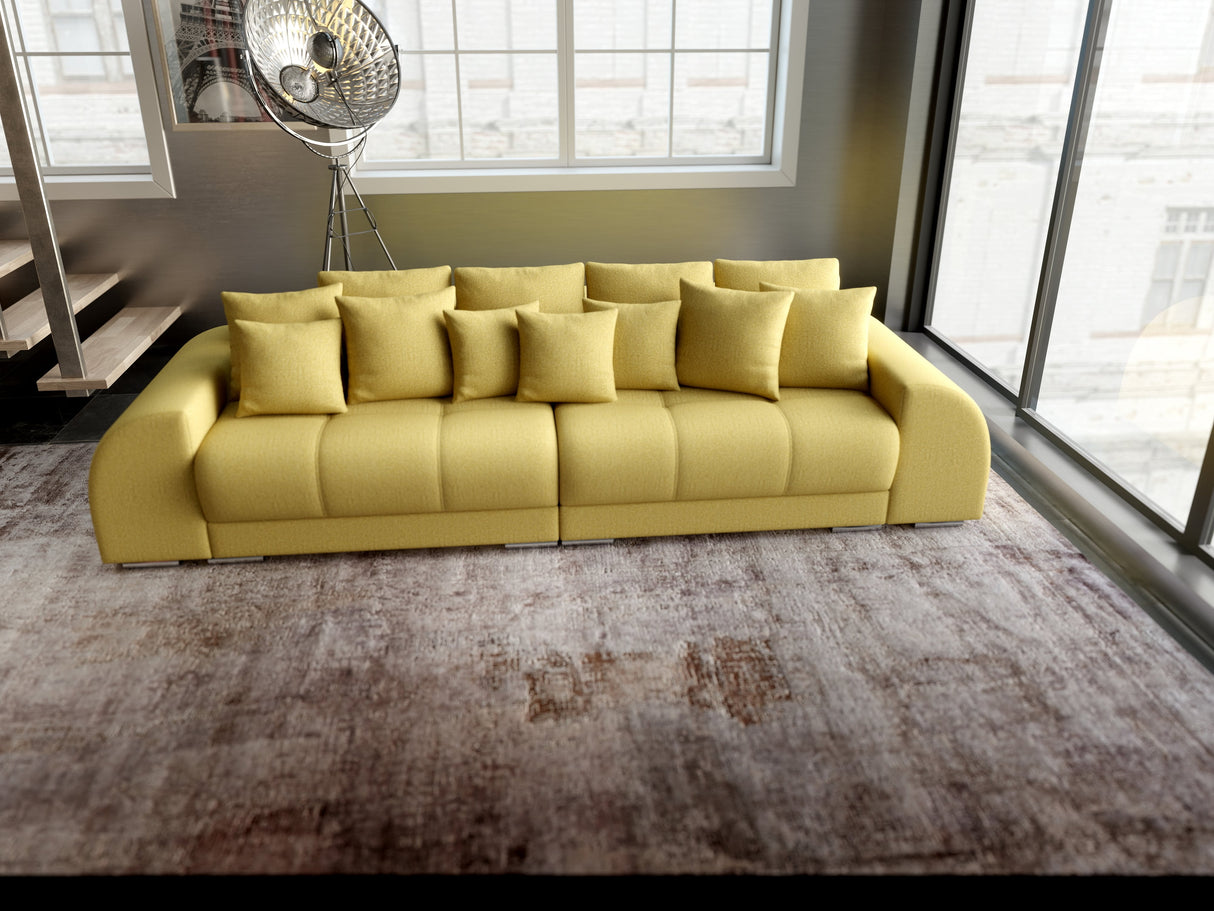 Canapea extensibilă dumonde cu 2 lăzi de depozitare si sezut confortabil din spuma HR, Big Sofa Verona Enjoy Lux Melon 310x100 cm Fabrica