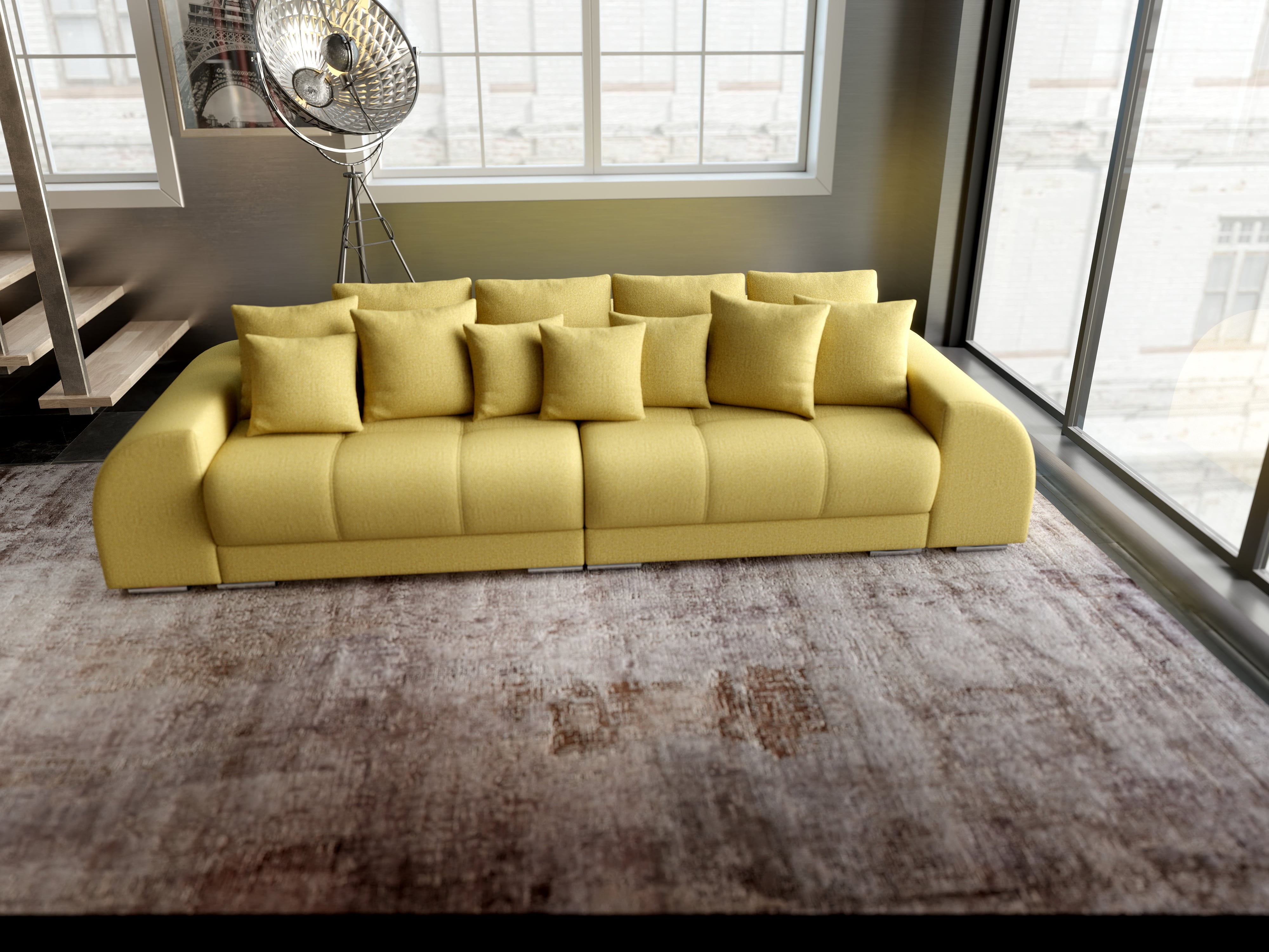 Canapea extensibilă dumonde cu 2 lăzi de depozitare si sezut confortabil din spuma HR, Big Sofa Verona Enjoy Lux Melon 310x100 cm Fabrica