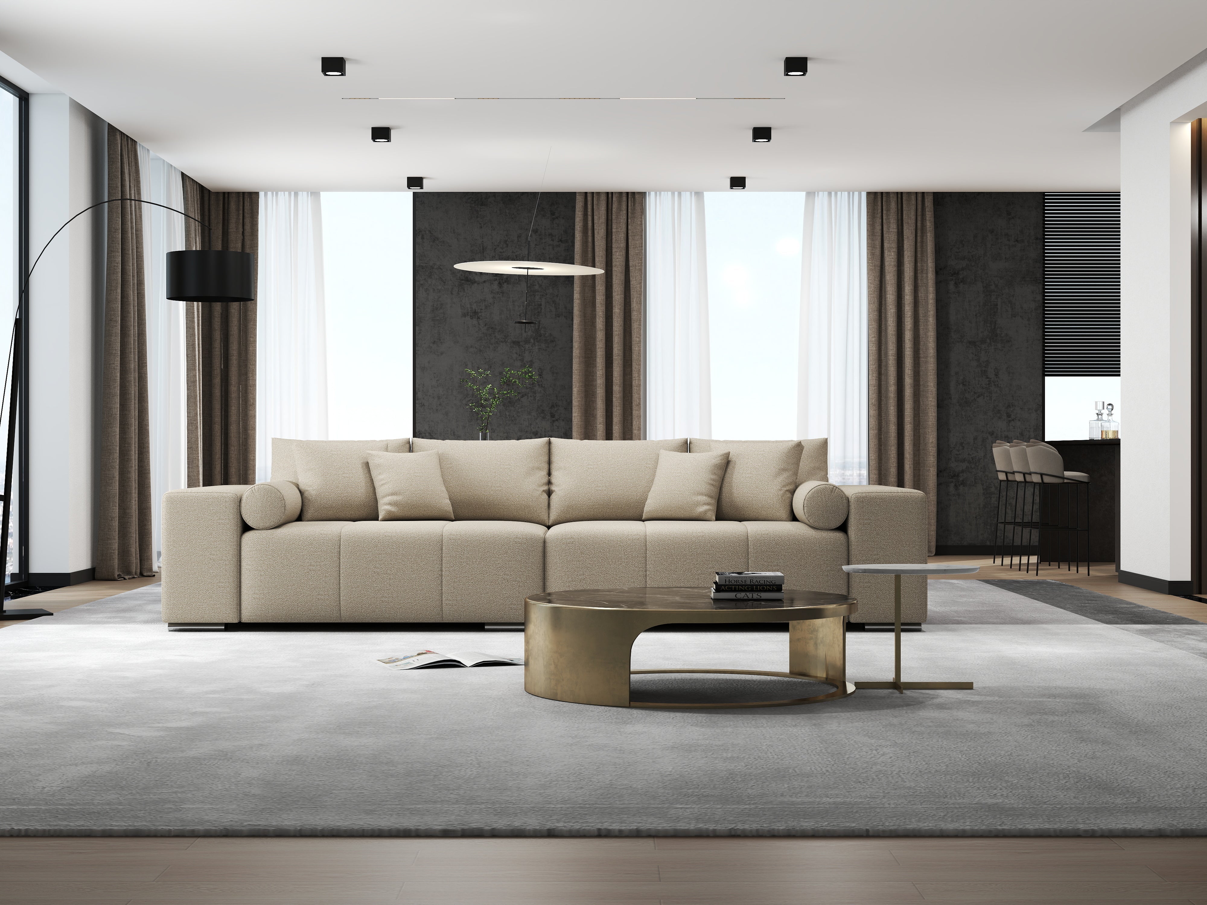 Canapea extensibilă dumonde cu ladă de depozitare si sezut confortabil din spuma HR, Marbela Enjoy Lux Bej XXL 295x100 cm fabrica