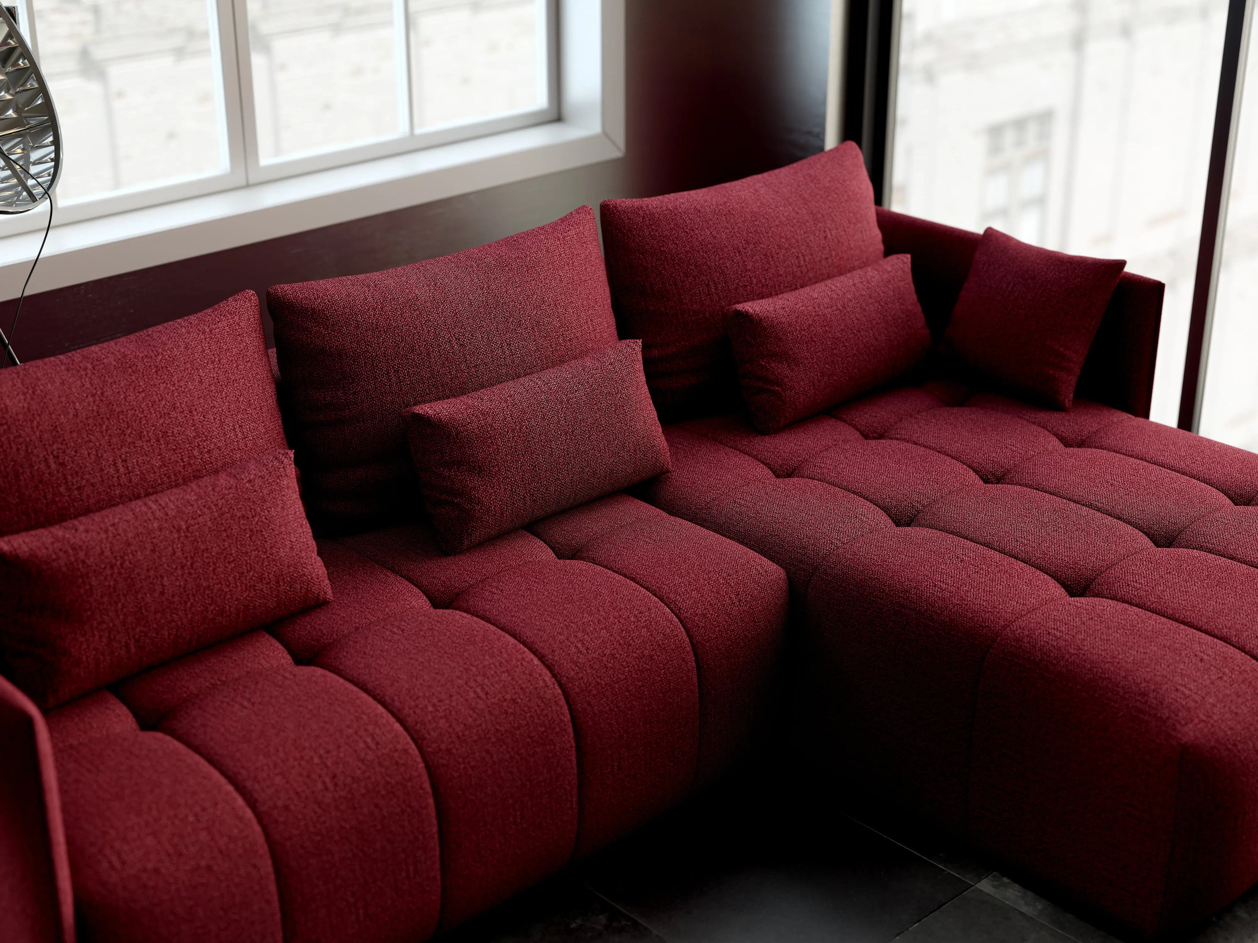 Colțar extensibil dumonde cu ladă de depozitare si sezut confortabil din spuma HR, Malta Bordoux II 235x185 cm Fabrica