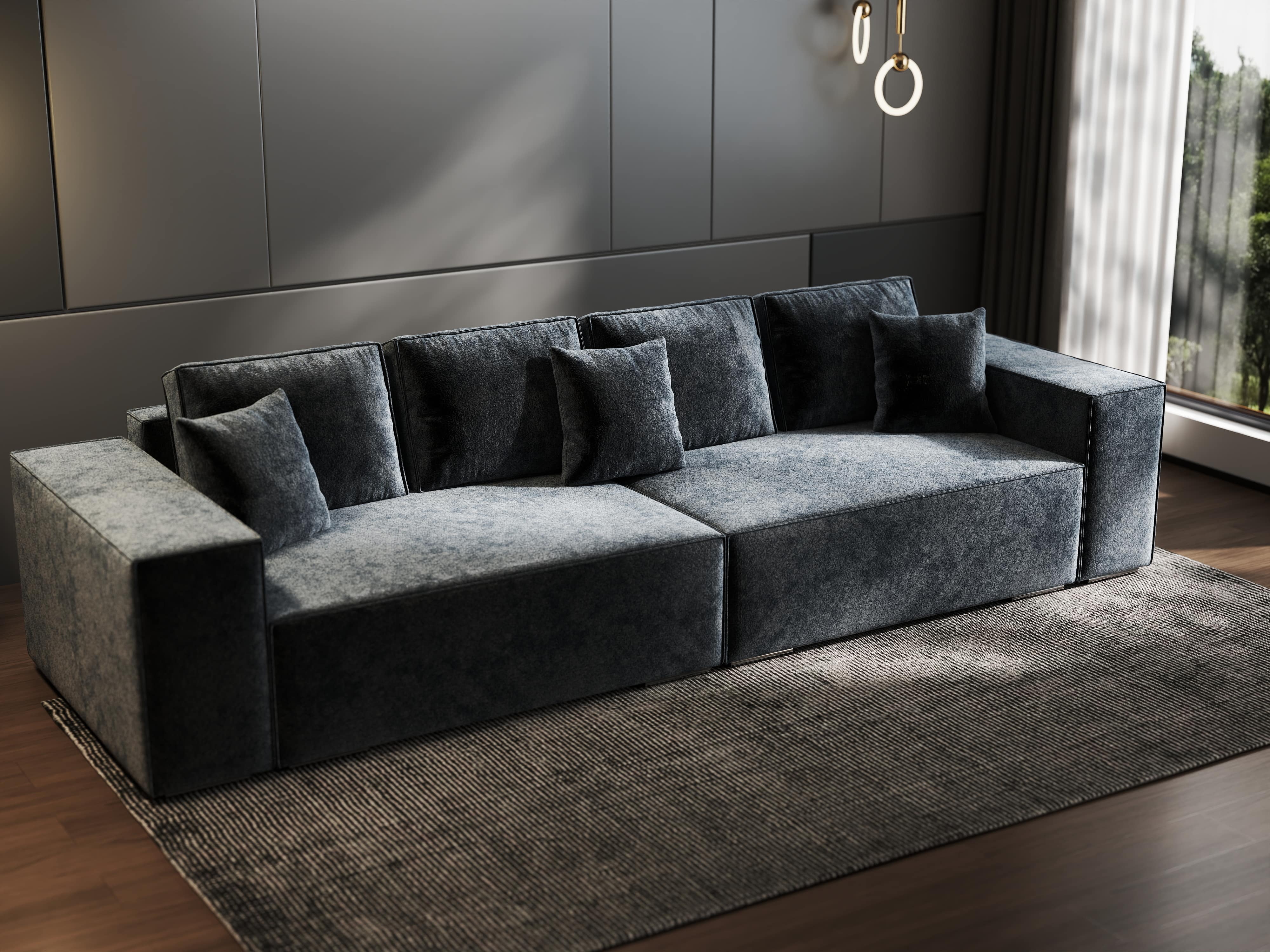 Canapea extensibilă dumonde cu ladă de depozitare si sezut confortabil din spuma HR, Dream Euphoria Grafit 310x100 cm Fabrica