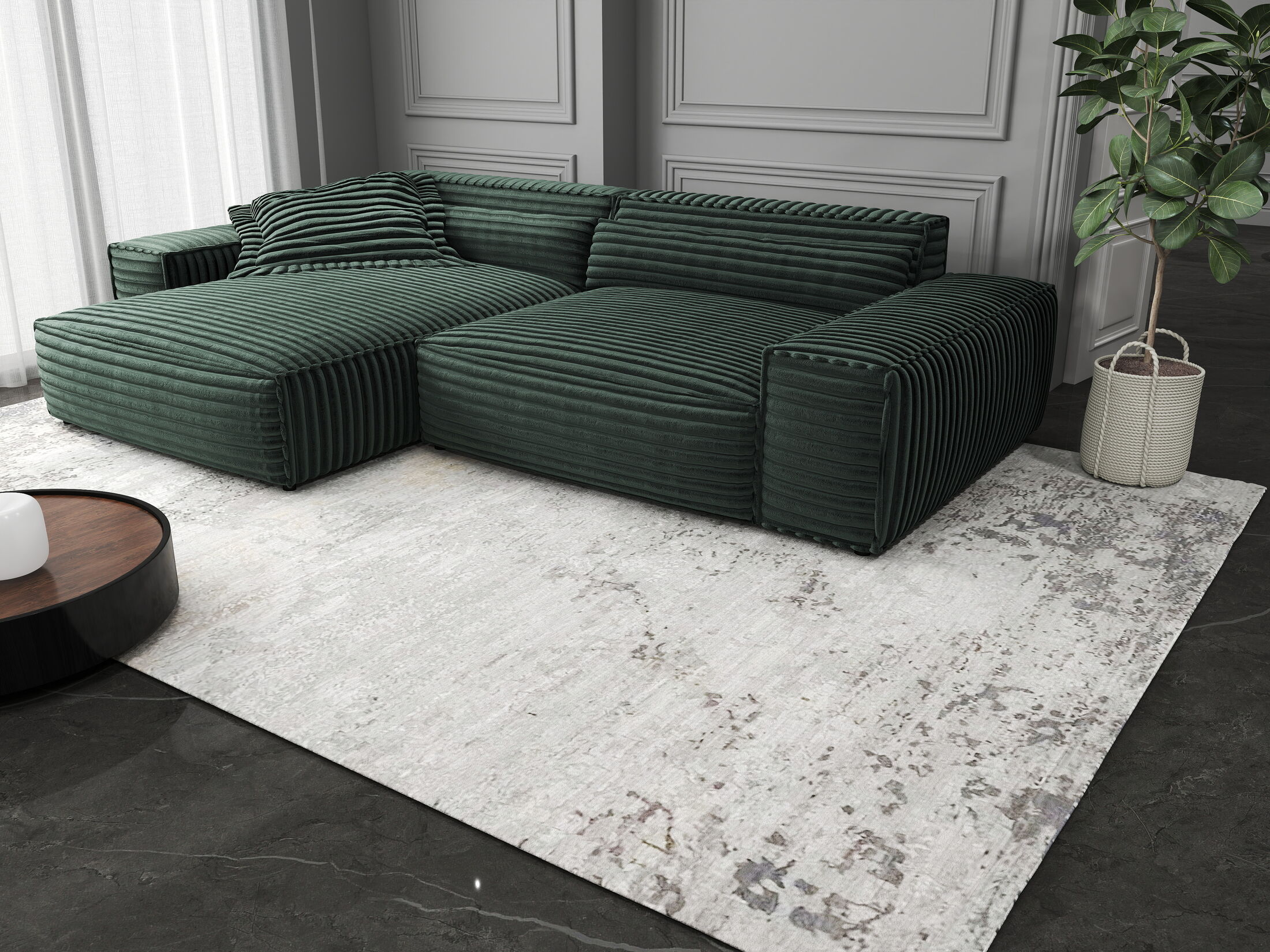 Colțar dumonde cu șezut confortabil din spumă HR, Marvelo Ambience Verde 264x175 cm