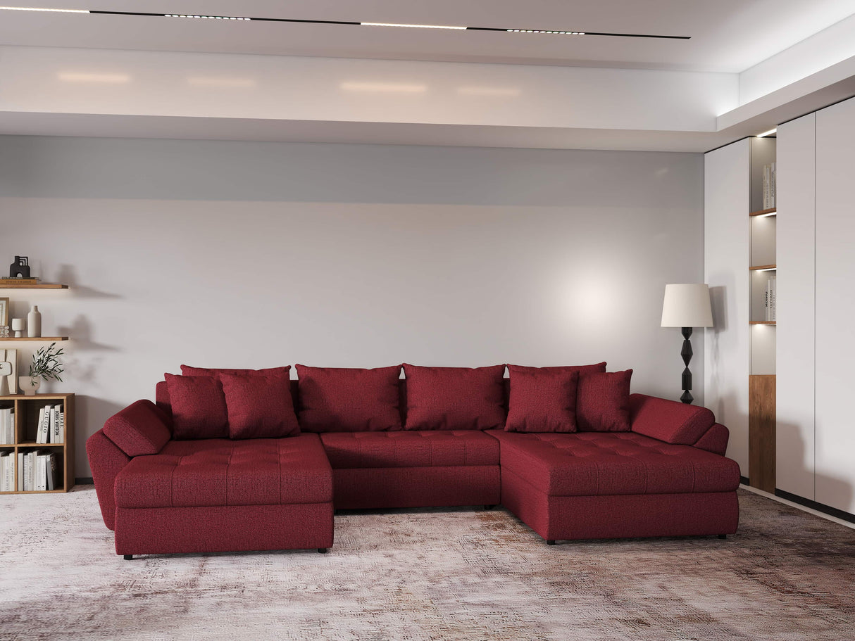 Colțar extensibil dumonde cu ladă de depozitare si sezut confortabil din spuma HR, Loana Enjoy Red U 355x185 cm Fabrica