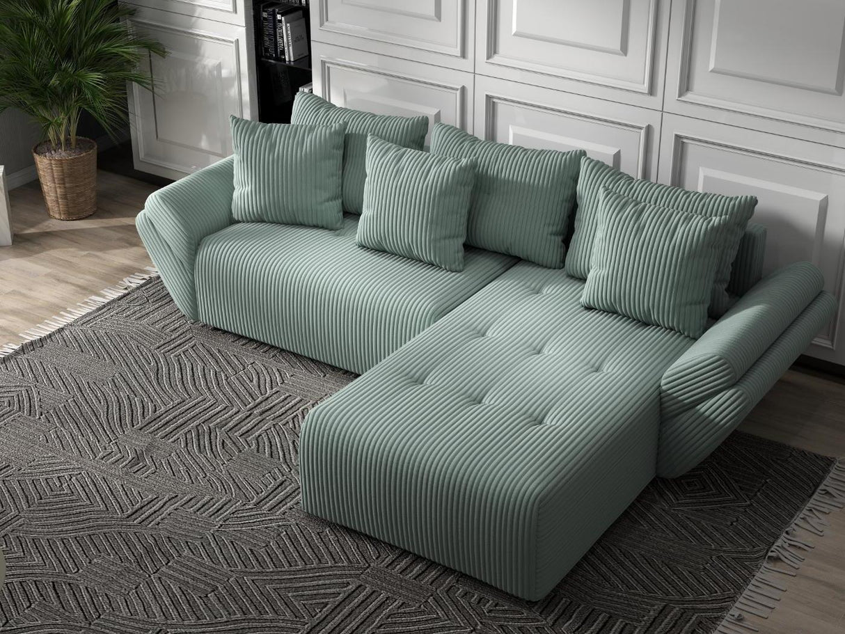 Colțar extensibil dumonde cu ladă de depozitare si sezut confortabil din spuma HR, Berlin Ambience Verde Mint 280x185 cm II Fabrica