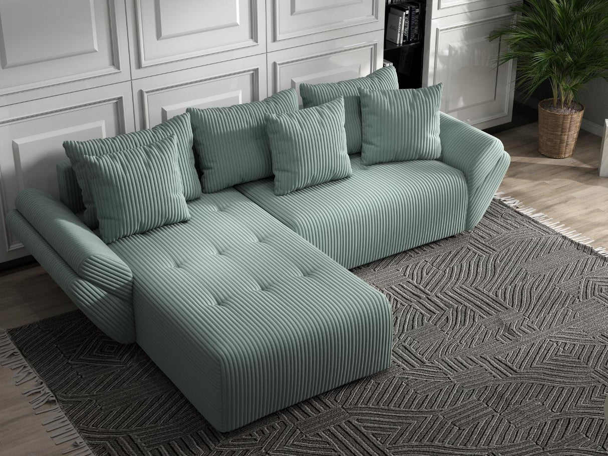 Colțar extensibil dumonde cu ladă de depozitare si sezut confortabil din spuma HR, Berlin Ambience Verde Mint 280x185 cm Fabrica