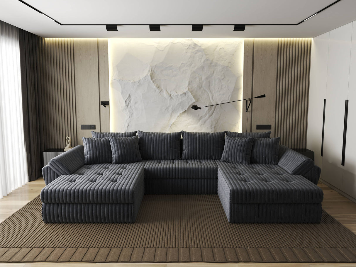 Colțar extensibil dumonde cu ladă de depozitare si sezut confortabil din spuma HR, Loana U Gri Ambience 355x185 cm Fabrica