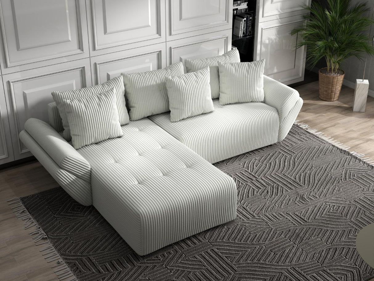 Colțar extensibil dumonde cu ladă de depozitare si sezut confortabil din spuma HR, Berlin Ambience Alb 280x185 cm Fabrica