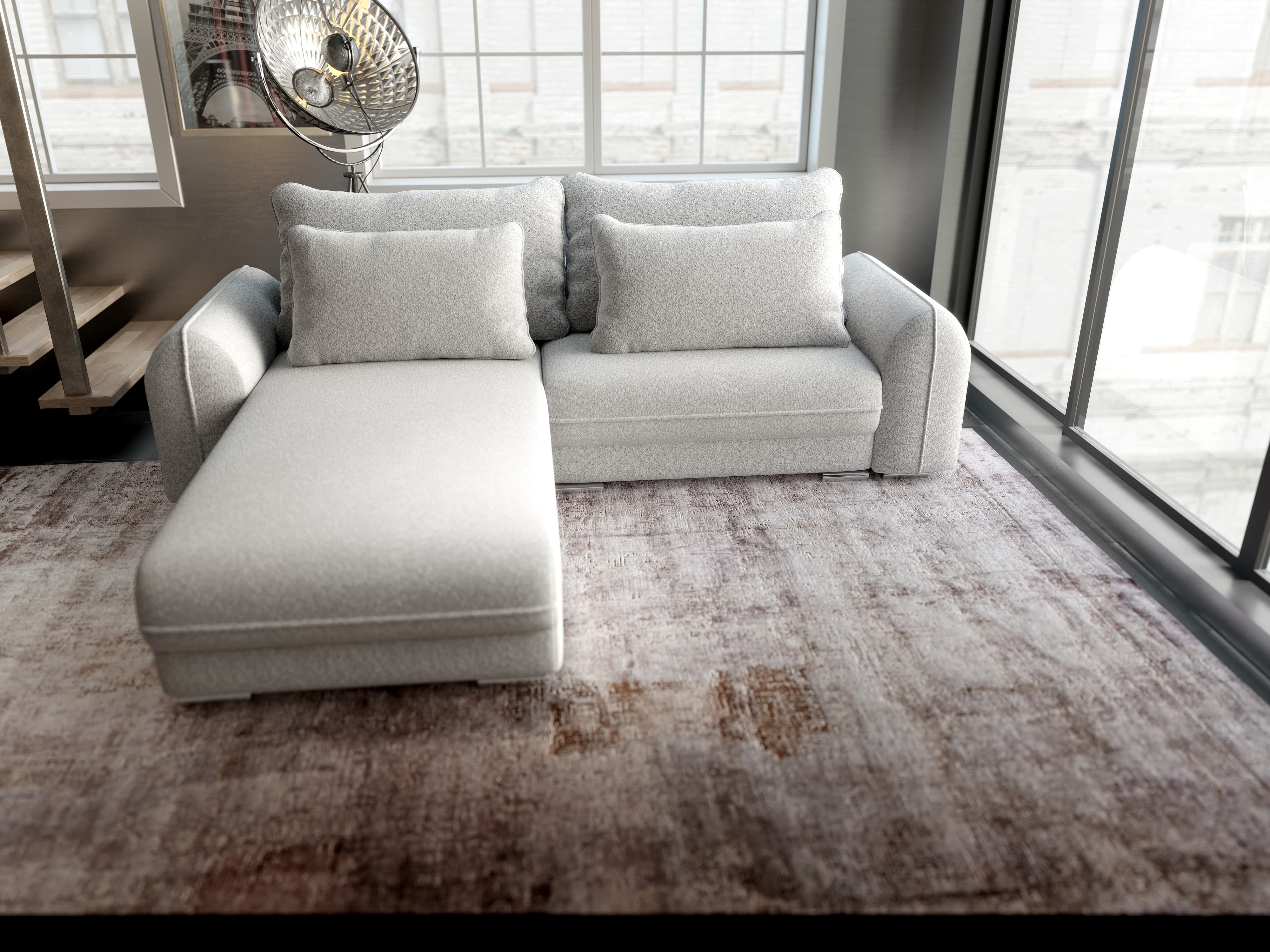 Colțar extensibil dumonde cu ladă de depozitare si sezut confortabil din spuma HR, Denver Euphoria Dove 275x185 cm Fabrica