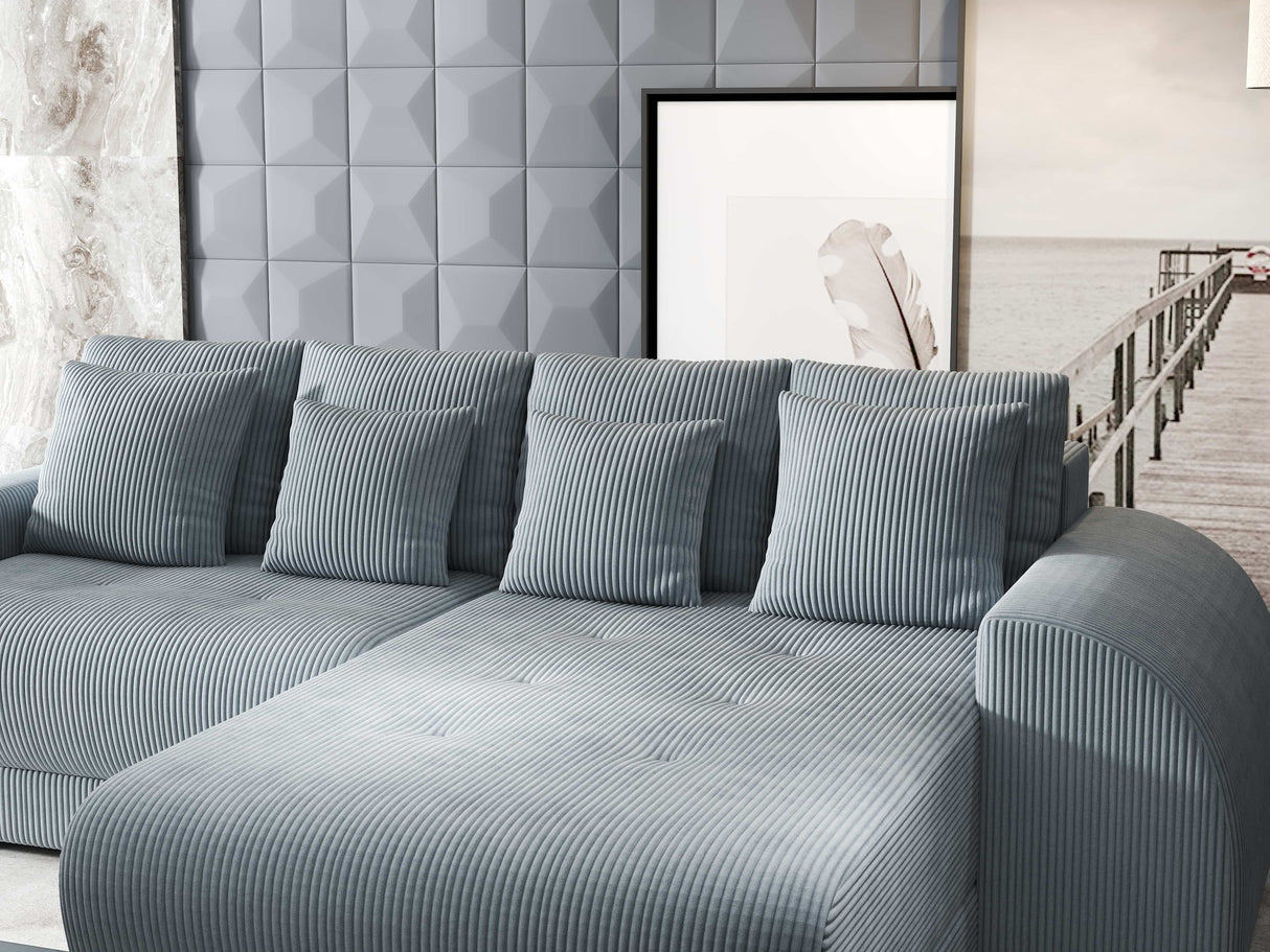 Colțar extensibil dumonde cu ladă de depozitare si sezut confortabil din spuma HR, Verona Zoom Gri Mint II 290x185 cm Fabrica