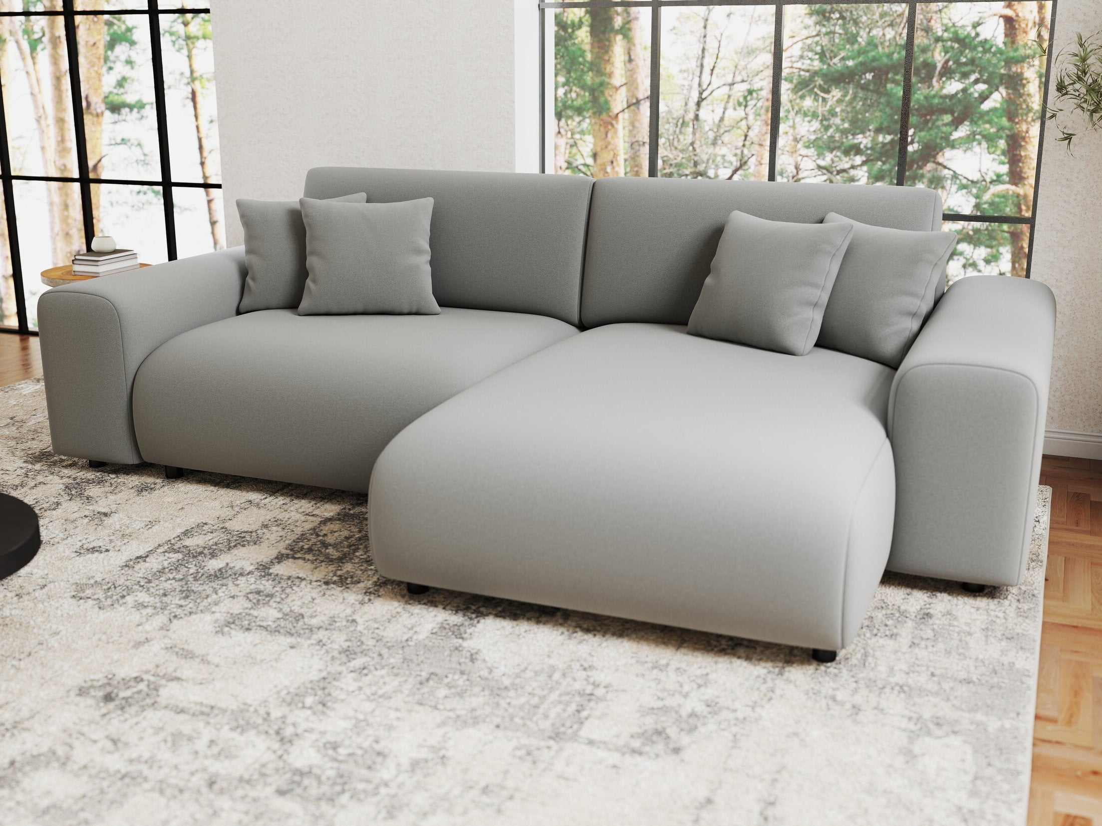 Colțar extensibil dumonde cu ladă de depozitare si sezut confortabil din spuma HR, Sarina Royal Gri 255x168 cm II