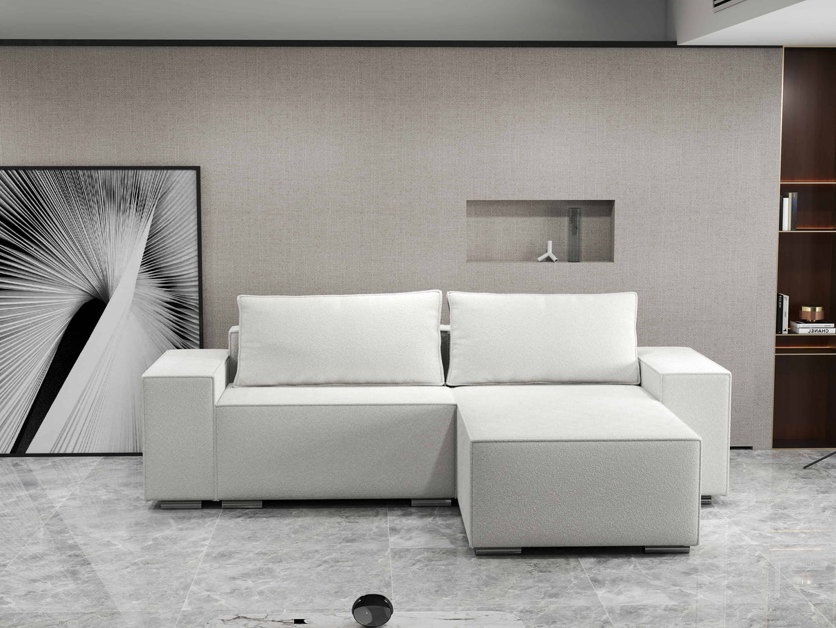 Colțar extensibil dumonde cu ladă de depozitare si sezut confortabil din spuma HR, Dream Euphoria Alb 290x185 cm II Fabrica