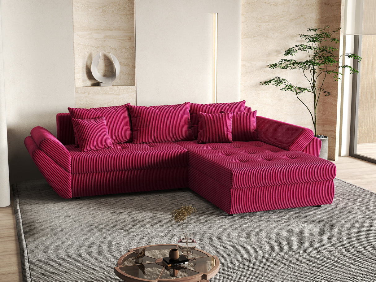 Colțar extensibil dumonde cu ladă de depozitare si sezut confortabil din spuma HR, Loana Bordeaux Zoom II 270x185 cm Fabrica