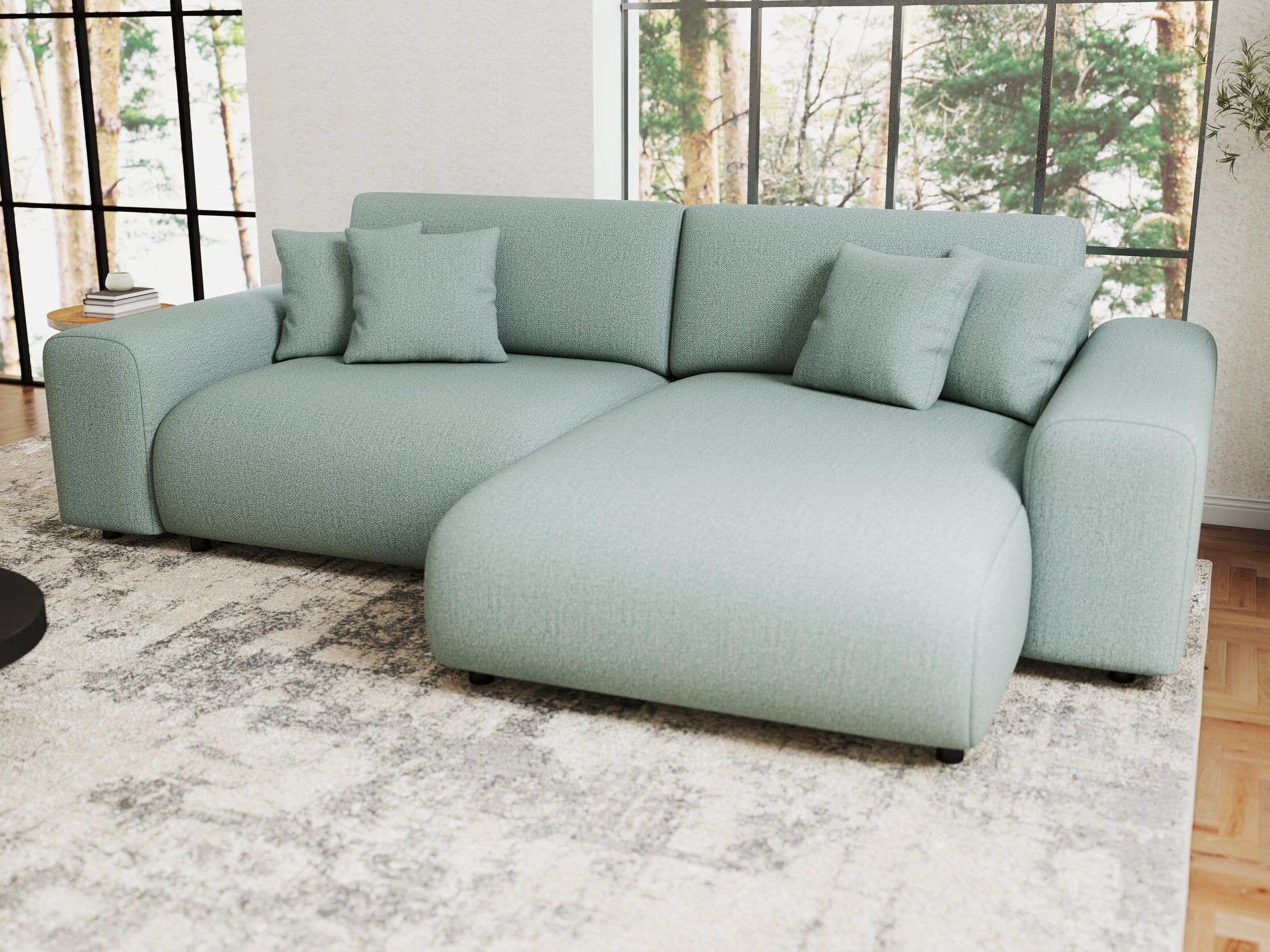 Colțar extensibil dumonde cu ladă de depozitare si sezut confortabil din spuma HR, Sarina Enjoy Verde Mint 255x168 cm II