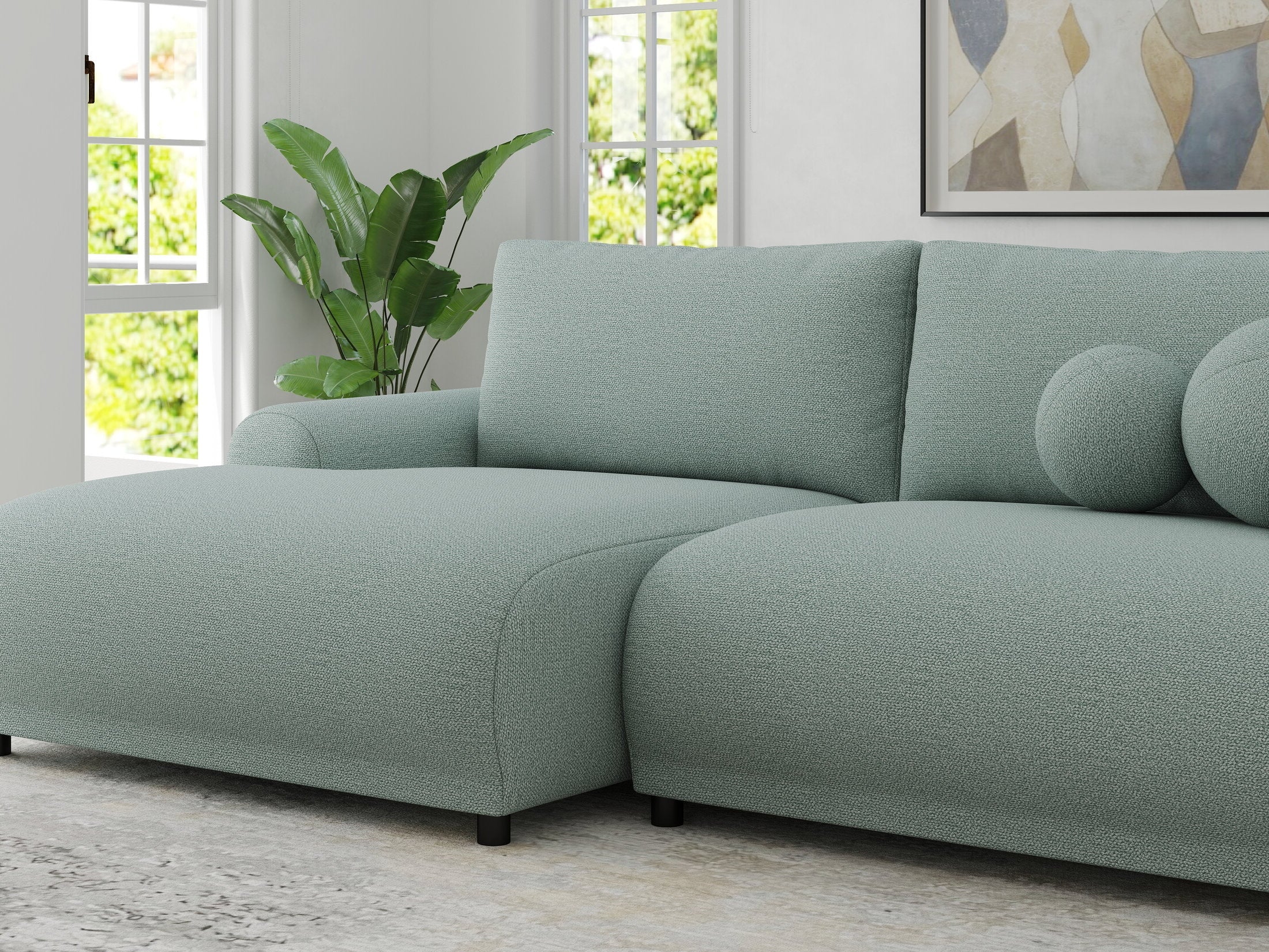 Colțar extensibil dumonde cu ladă de depozitare și șezut confortabil din spumă HR, Carlo Enjoy Verde Mint 240x145 cm