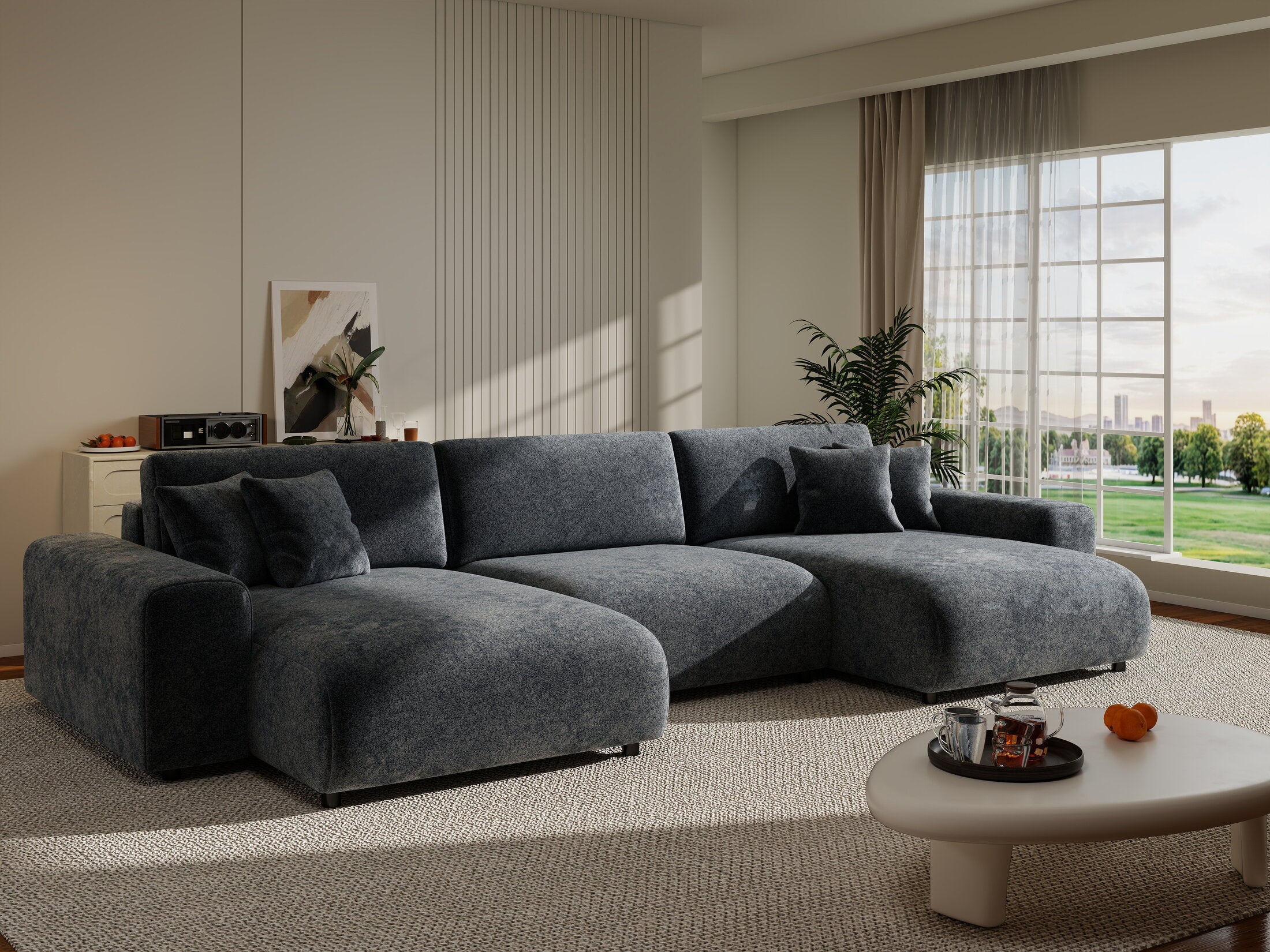 Colțar extensibil dumonde cu ladă de depozitare si sezut confortabil din spuma HR, Sarina U Euphoria Gri Grafit 350x168 cm