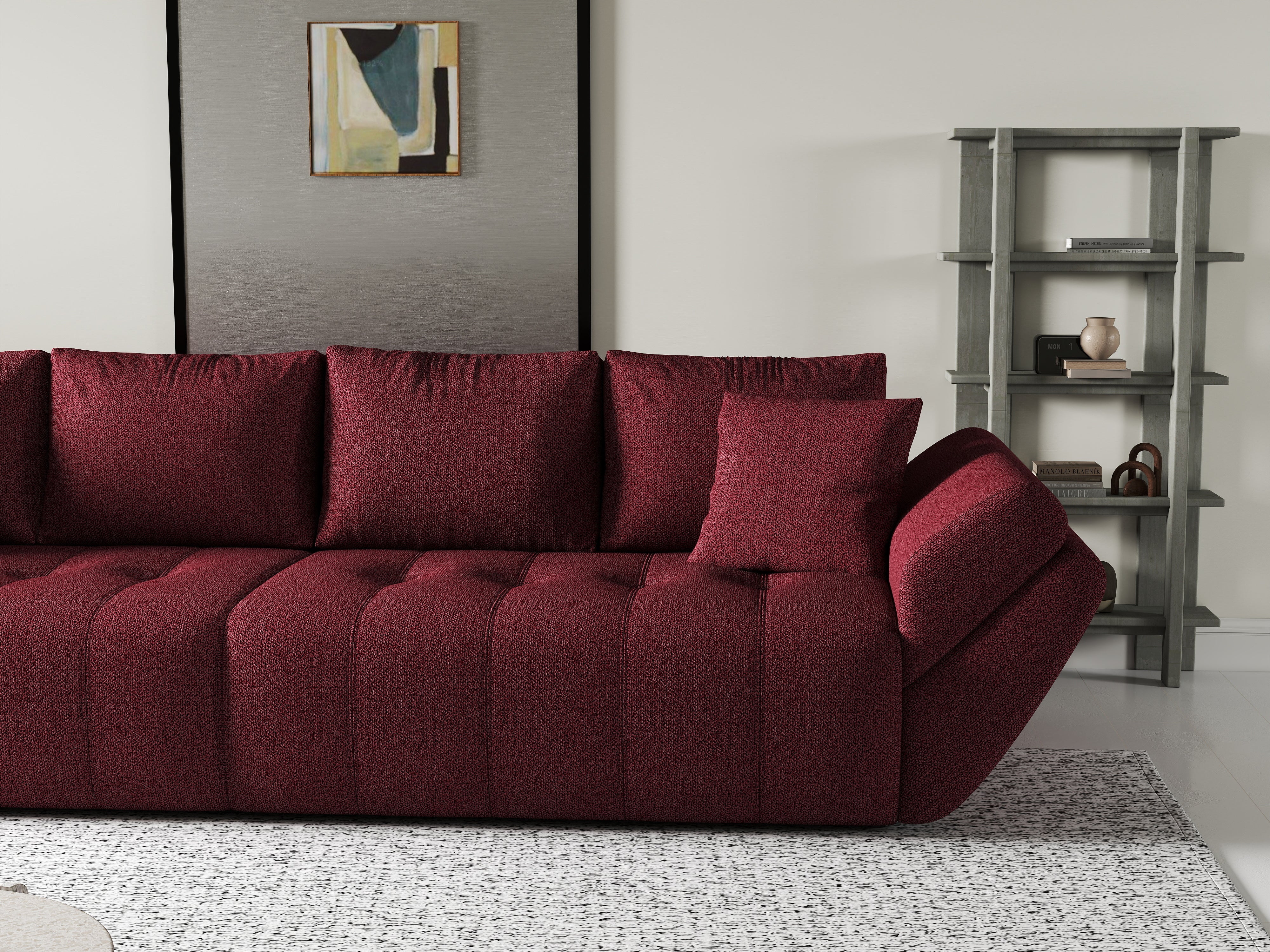 Canapea extensibilă dumonde cu ladă de depozitare si sezut confortabil din spuma HR, Berlin Enjoy Red 300x100 cm Fabrica