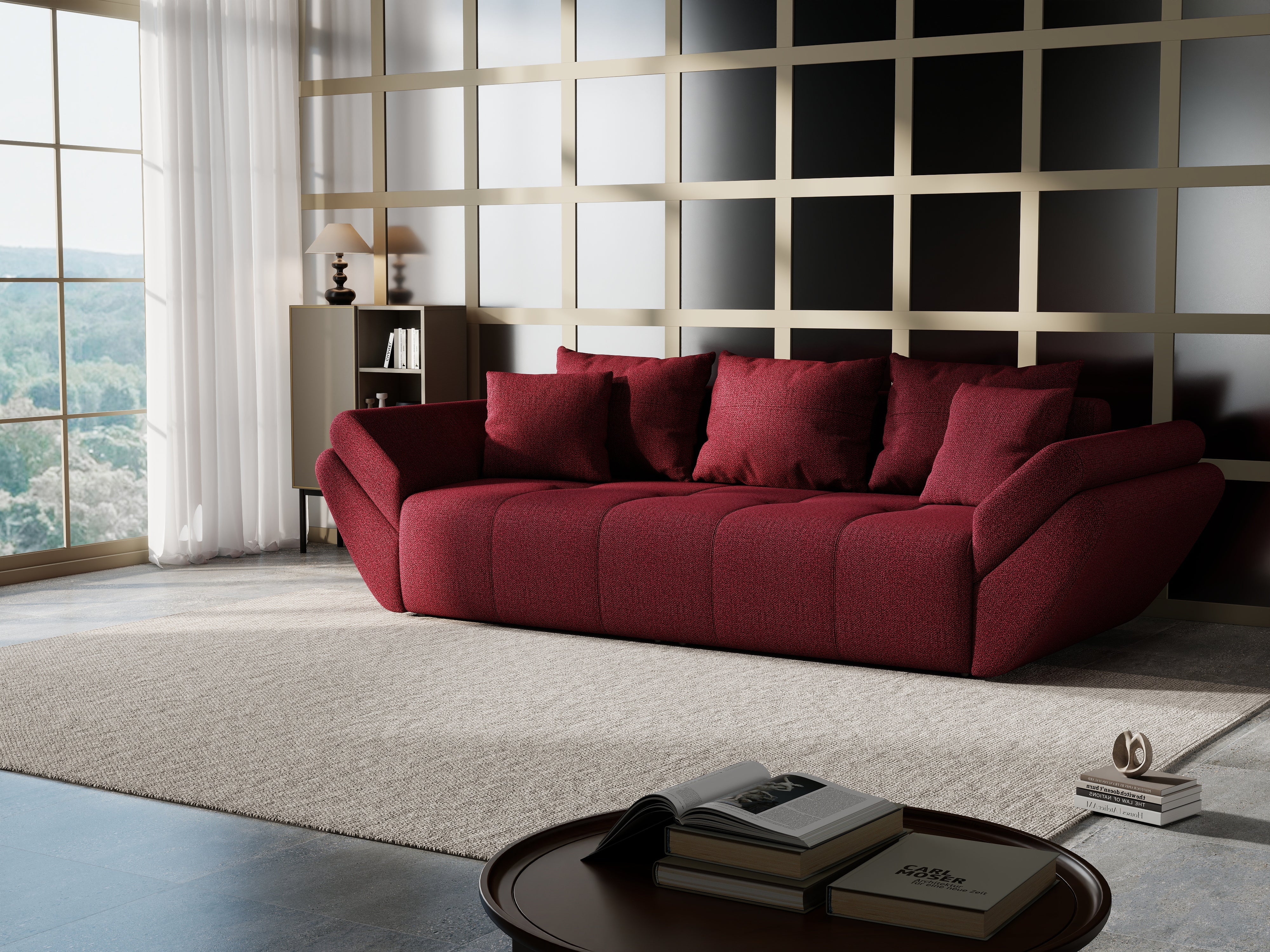 Canapea extensibilă dumonde cu ladă de depozitare si sezut confortabil din spuma HR, Berlin Red 250x100 cm Fabrica