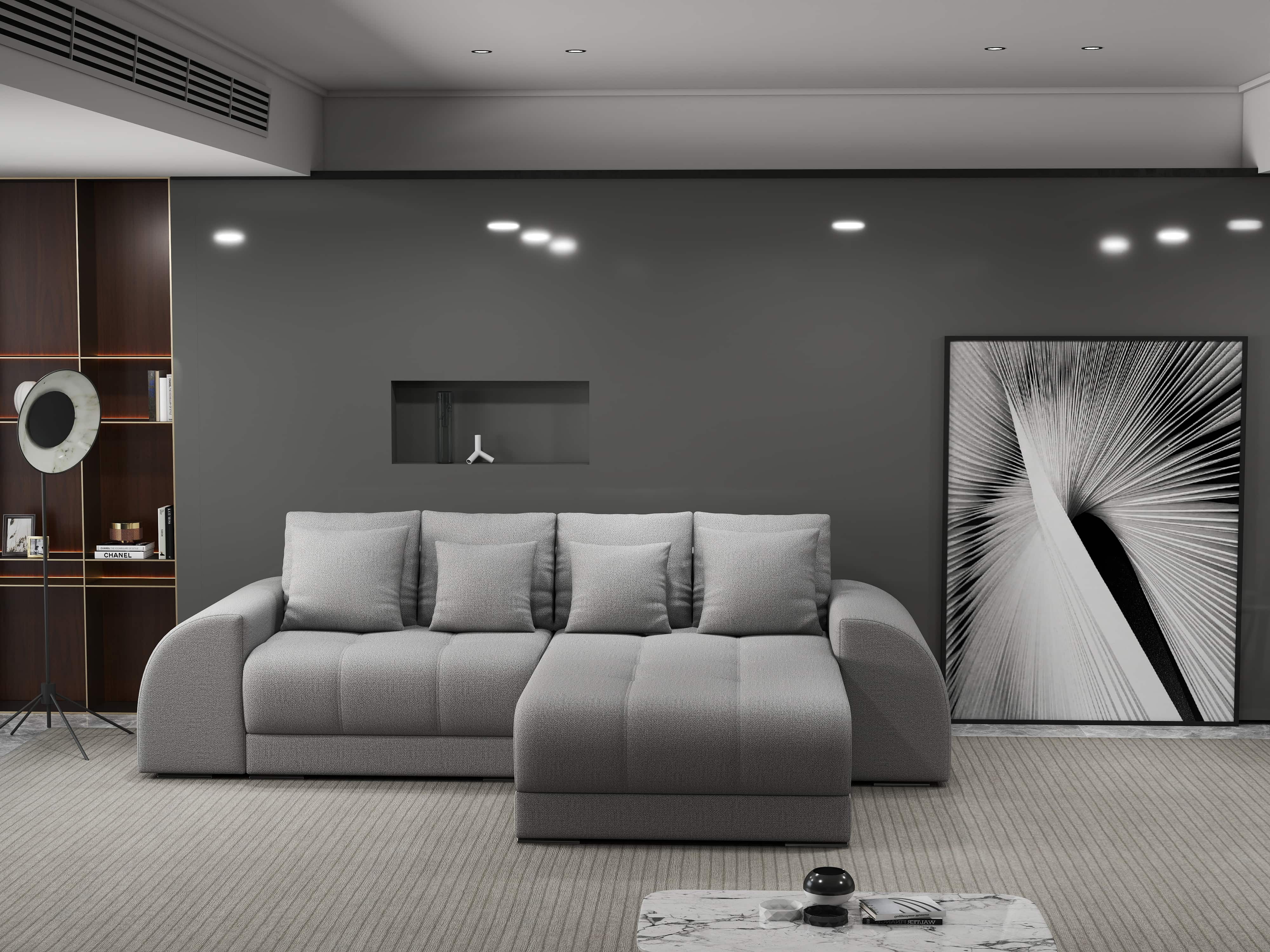 Colțar extensibil dumonde cu ladă de depozitare si sezut confortabil din spuma HR, Verona Enjoy Gri II 290x185 cm Fabrica