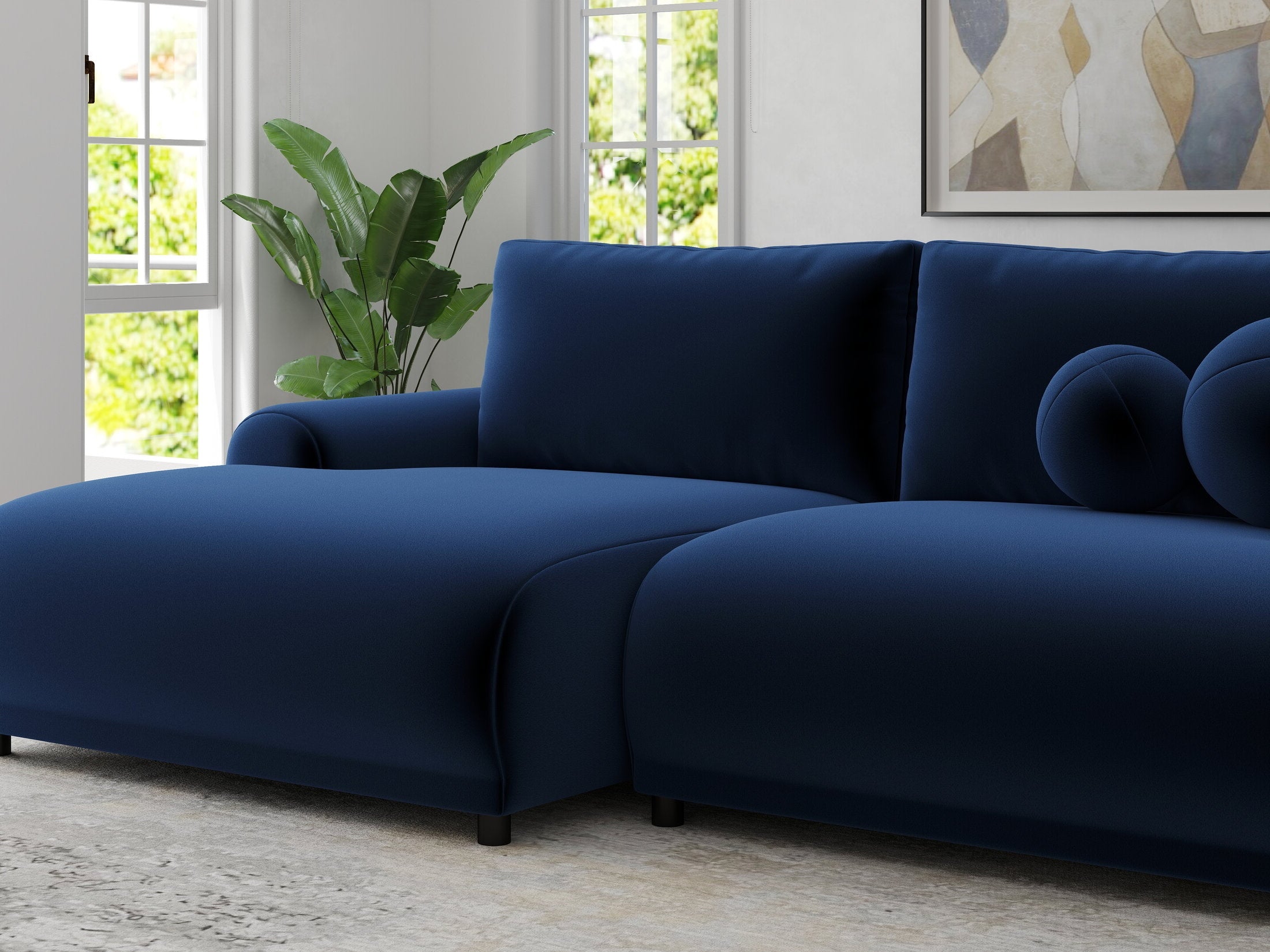 Colțar extensibil dumonde cu ladă de depozitare și șezut confortabil din spumă HR, Carlo Royal Albastru Navy 240x145 cm