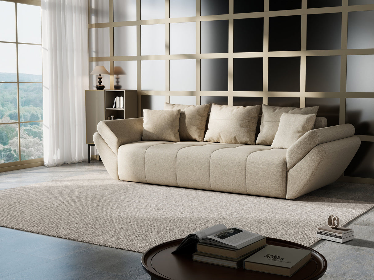 Canapea extensibilă dumonde cu ladă de depozitare si sezut confortabil din spuma HR, Berlin Bej 250x100 cm Fabrica