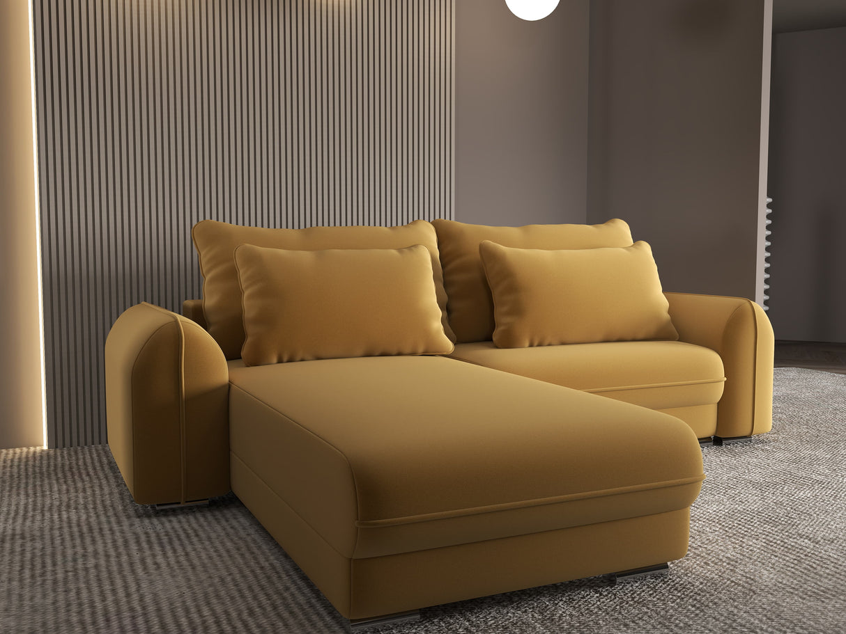 Colțar extensibil dumonde cu ladă de depozitare si sezut confortabil din spuma HR, Denver Royal Mustar 275x185 cm Fabrica