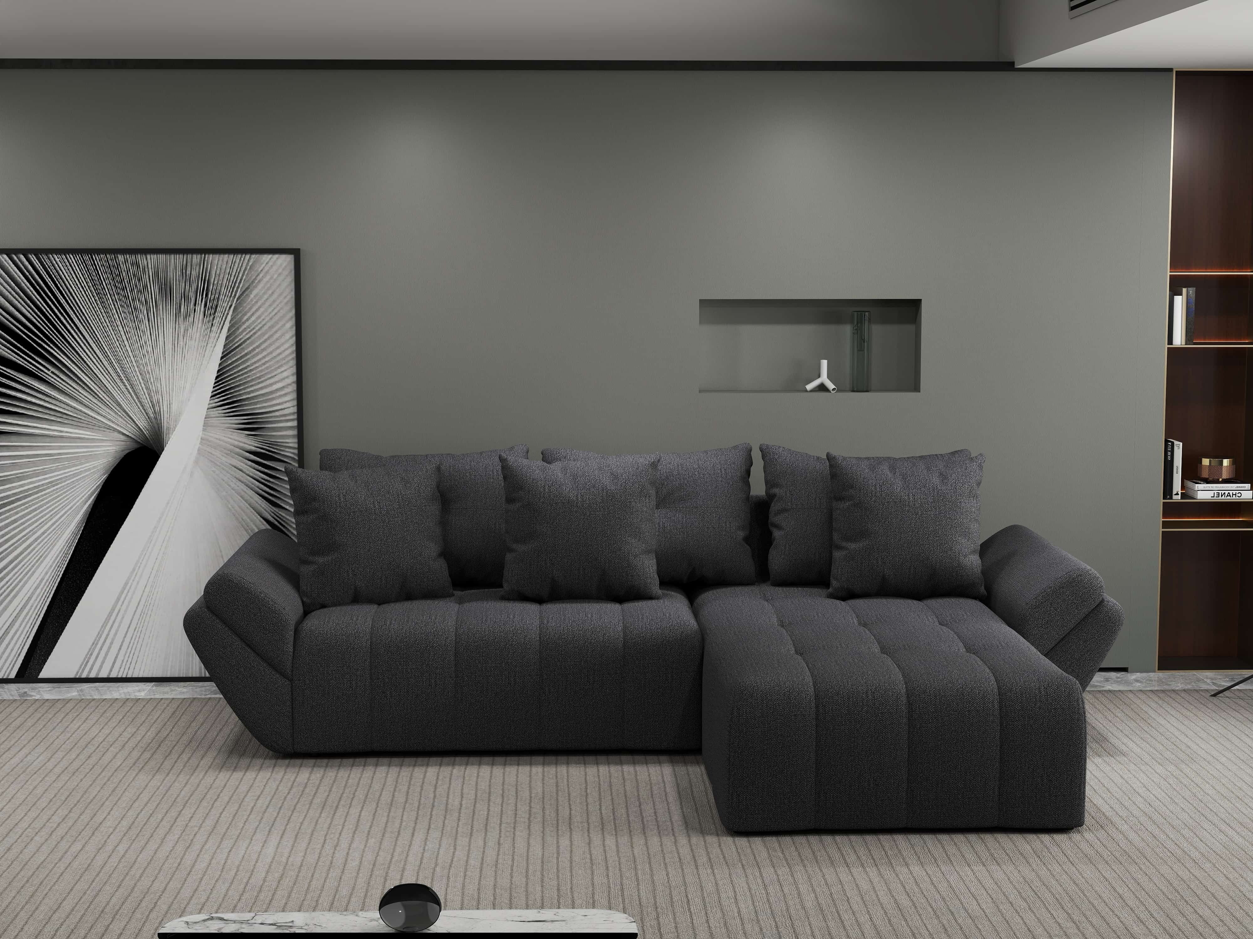 Colțar extensibil dumonde cu ladă de depozitare si sezut confortabil din spuma HR, Berlin Enjoy Gri Grafit 280x185 cm II Fabrica