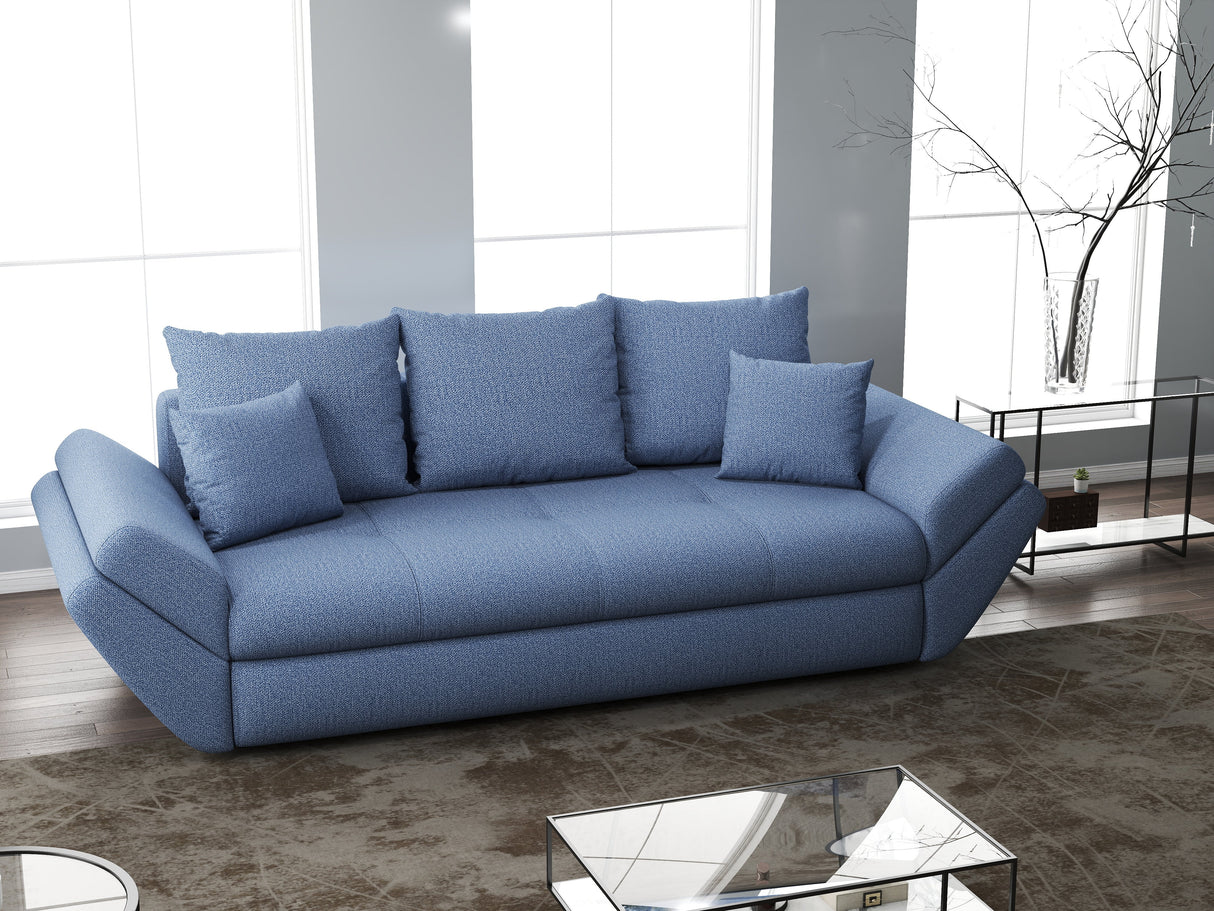 Canapea extensibilă dumonde cu ladă de depozitare si sezut confortabil din spuma HR, Loana Blue 250x100 cm Fabrica