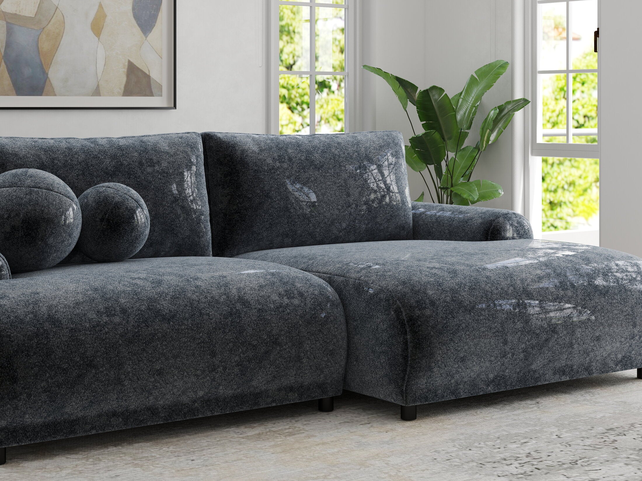 Colțar extensibil dumonde cu ladă de depozitare și șezut confortabil din spumă HR, Carlo Euphoria Gri Grafit 240x145 cm II