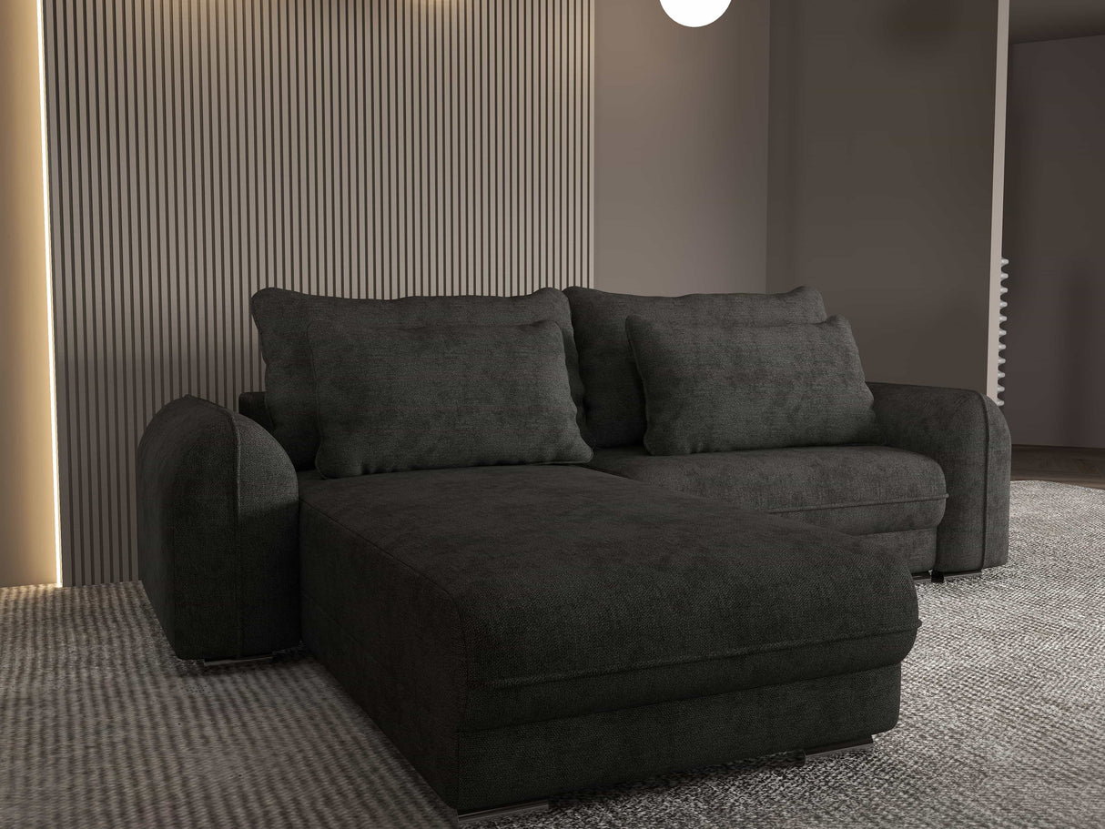 Colțar extensibil dumonde cu ladă de depozitare si sezut confortabil din spuma HR, Denver Enjoy Negru 275x185 cm Fabrica