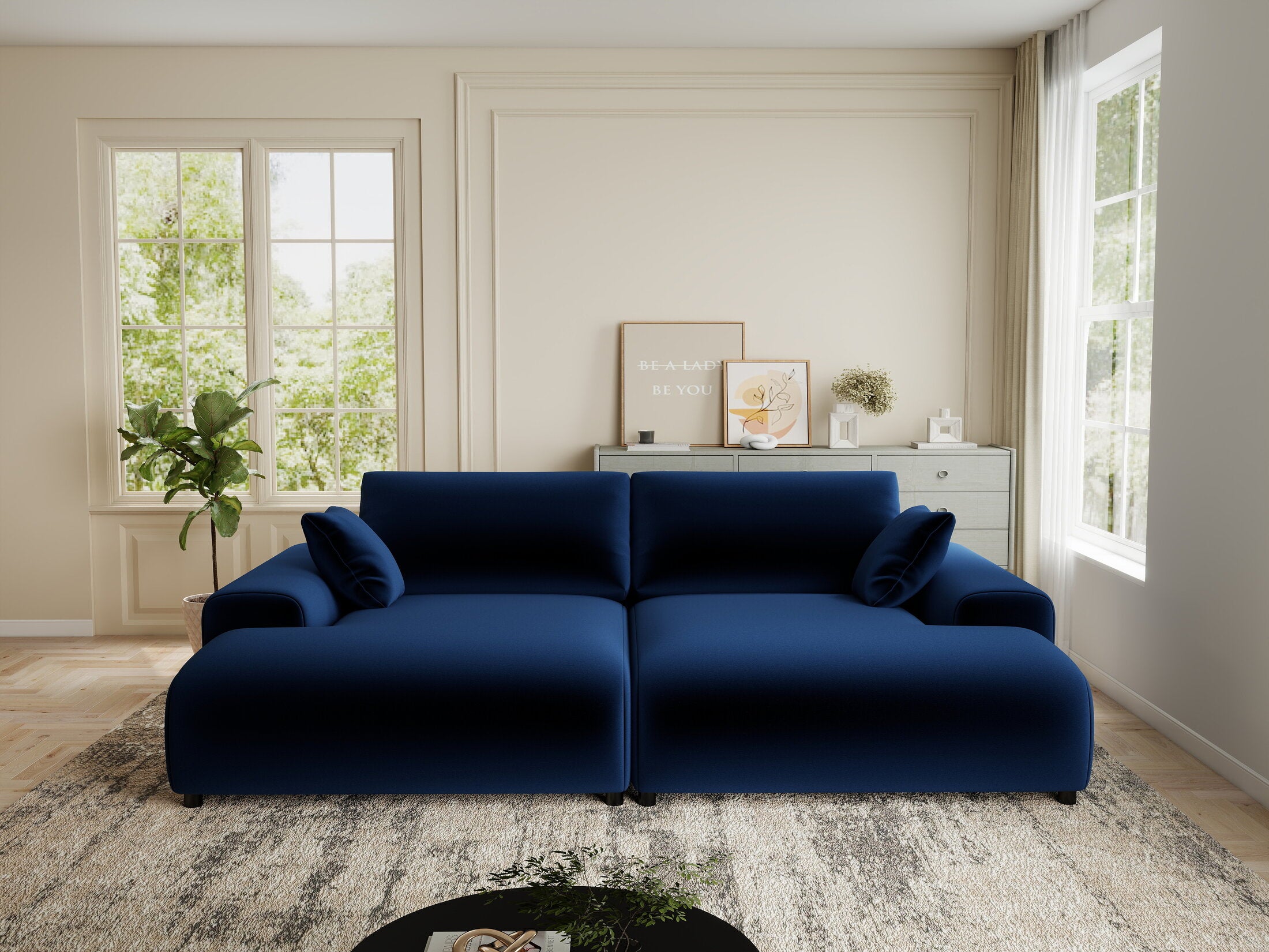 Canapea dumonde cu sezut confortabil din spuma HR, Hudson Royal Albastru Navy 237x144 cm