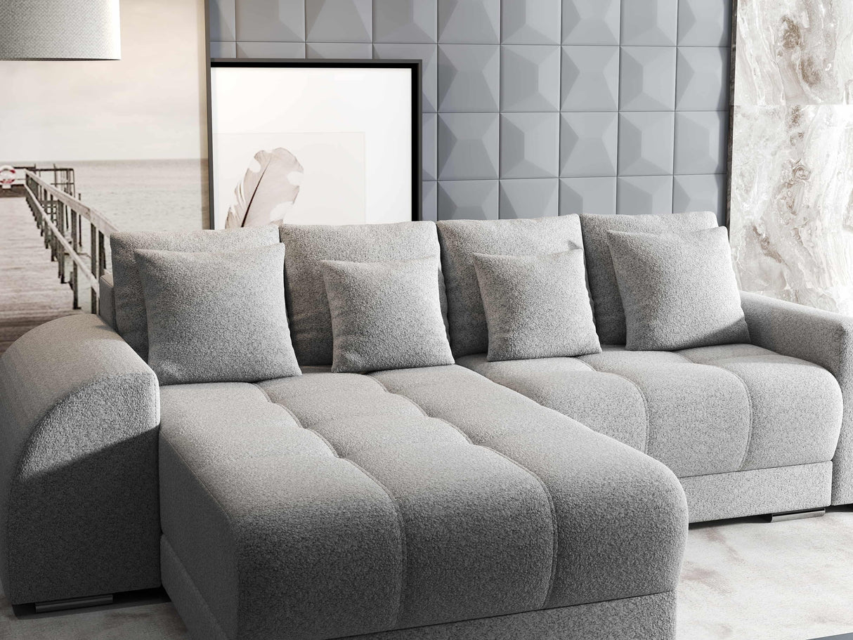Colțar extensibil dumonde cu ladă de depozitare si sezut confortabil din spuma HR, Verona Euphoria Gri 290x185 cm Fabrica