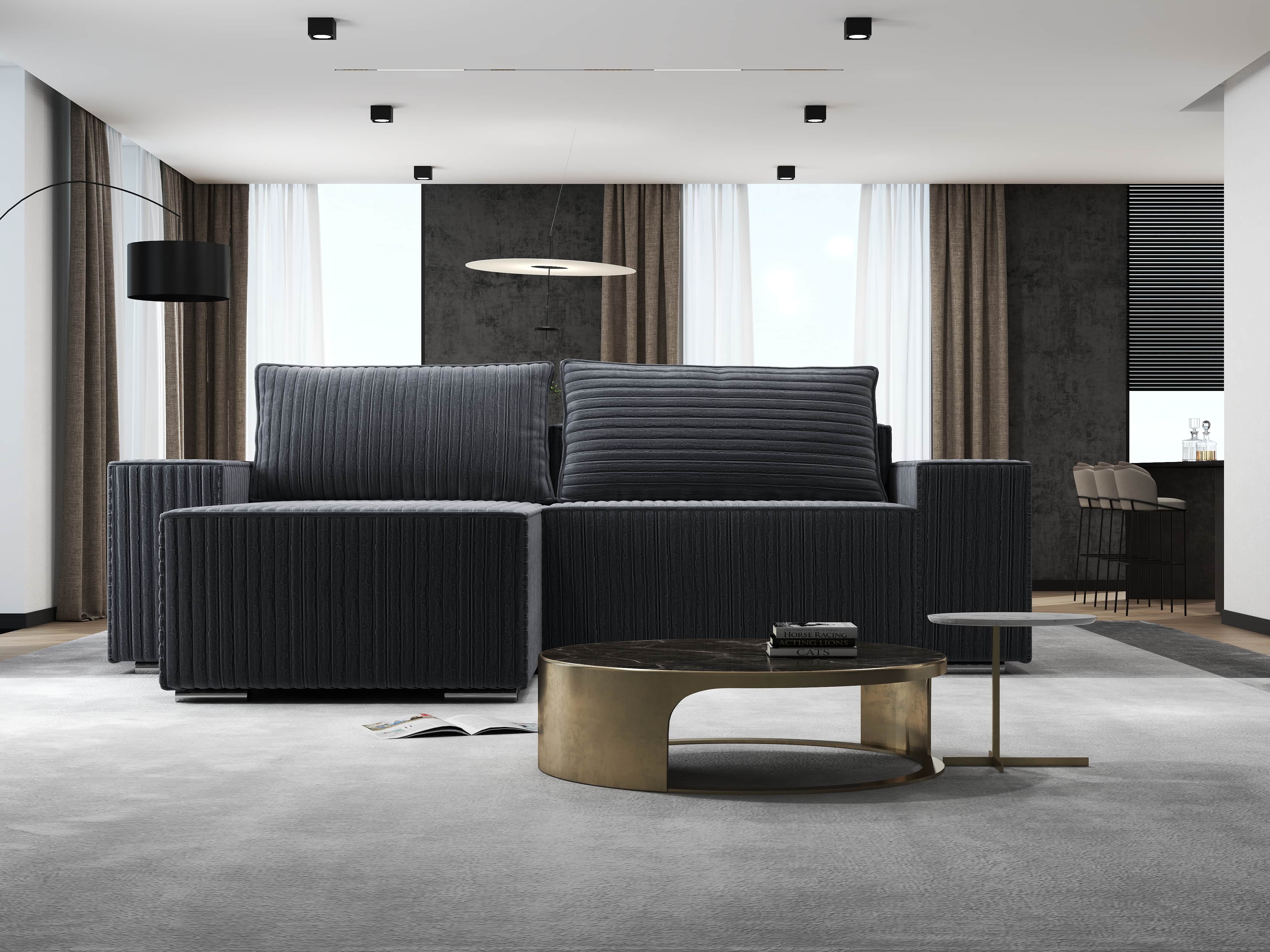 Colțar extensibil dumonde cu ladă de depozitare si sezut confortabil din spuma HR, Dream Ambience Gri 290x185 cm Fabrica