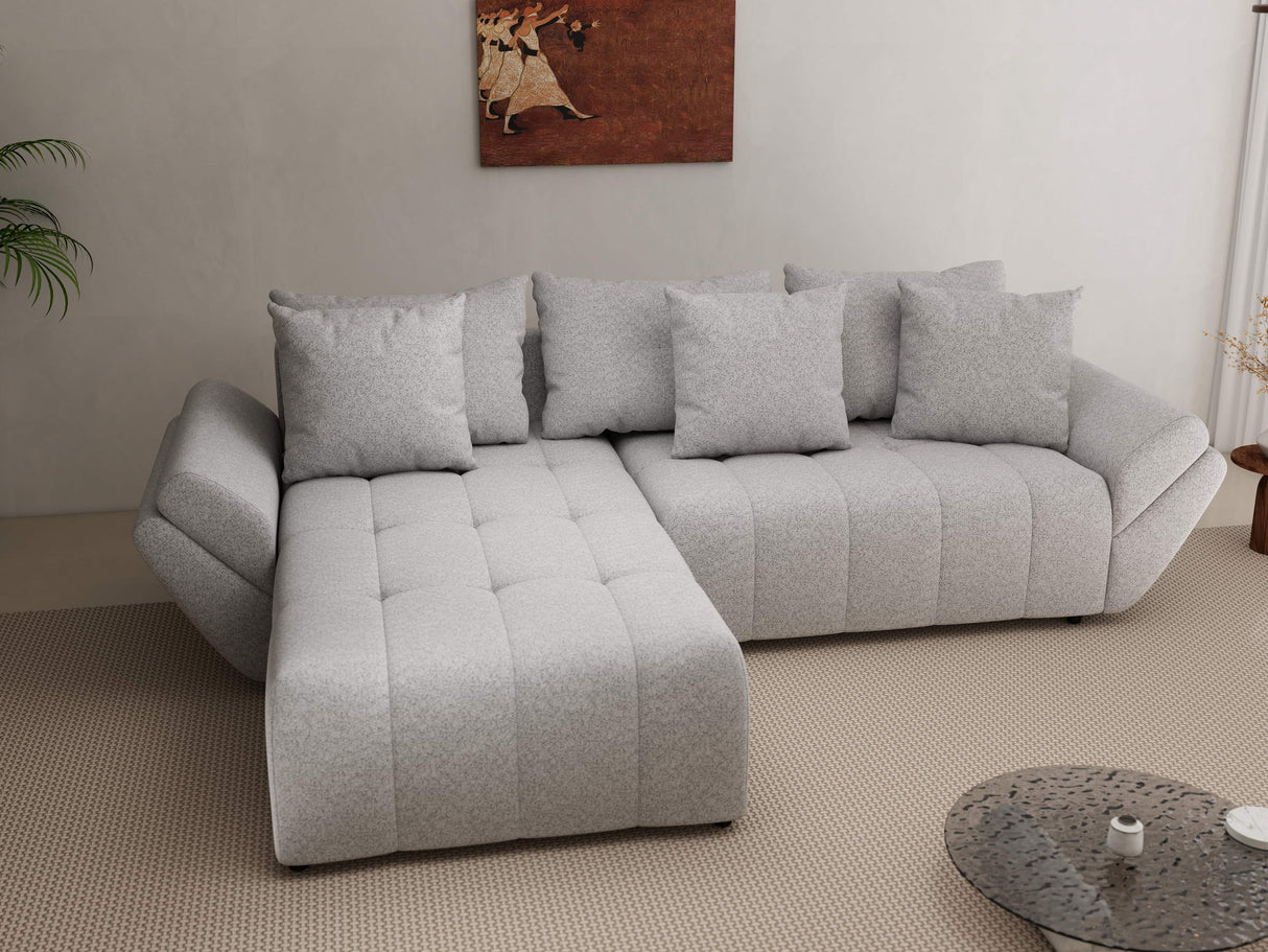 Colțar extensibil dumonde cu ladă de depozitare si sezut confortabil din spuma HR, Berlin Euphoria Gri 280x185 cm Fabrica